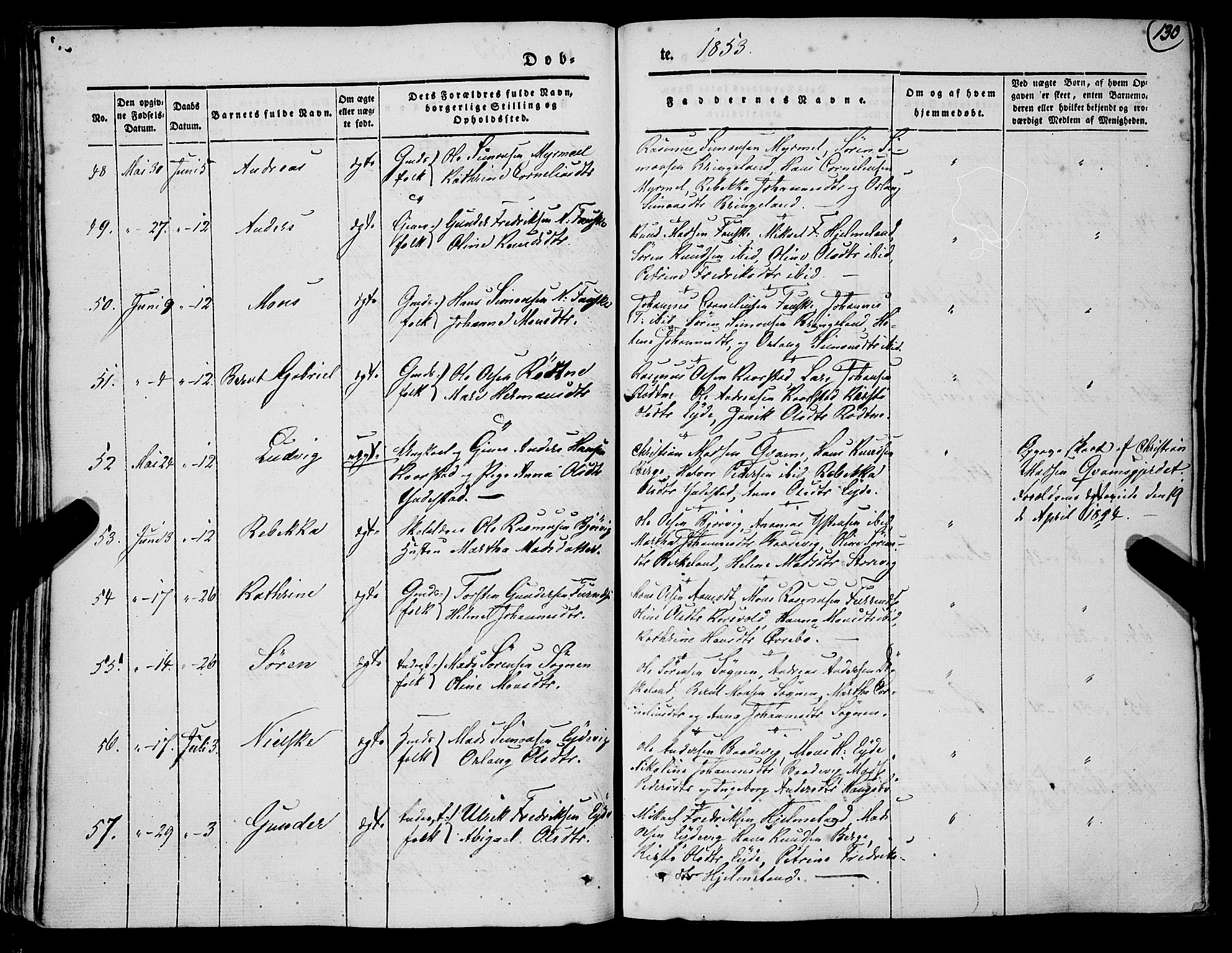 Gaular sokneprestembete, SAB/A-80001/H/Haa: Parish register (official) no. A 4I, 1840-1859, p. 130