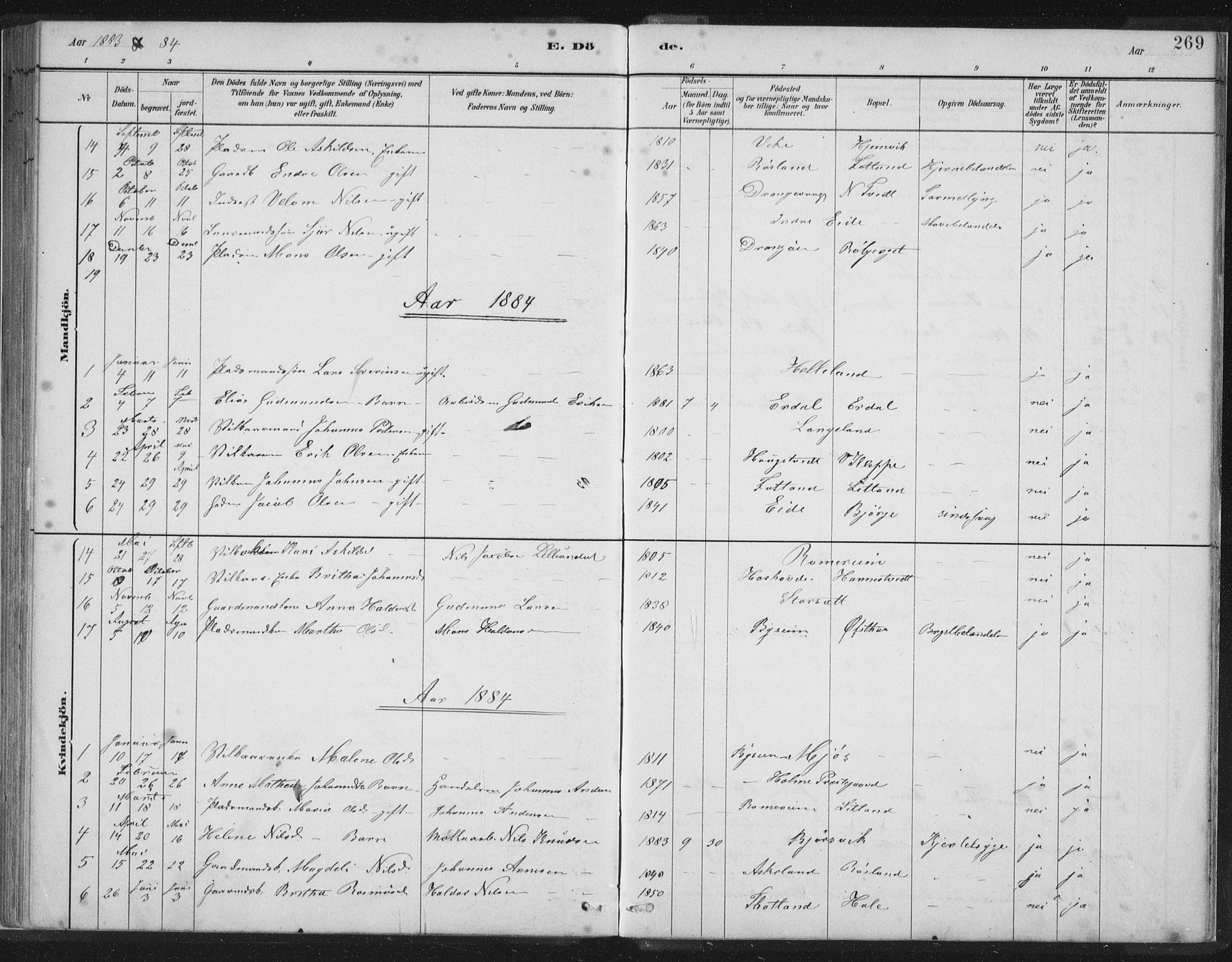 Hosanger sokneprestembete, AV/SAB-A-75801/H/Hab: Parish register (copy) no. A 3 II, 1882-1903, p. 269