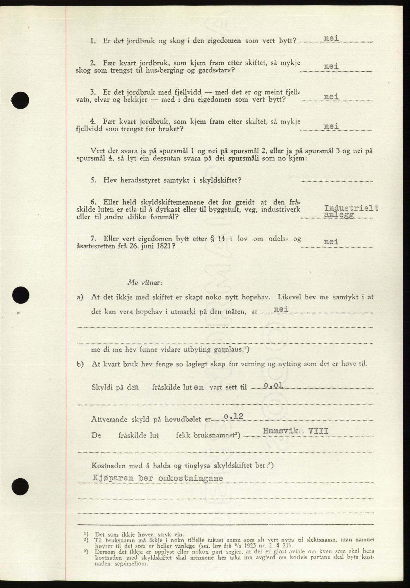 Søre Sunnmøre sorenskriveri, AV/SAT-A-4122/1/2/2C/L0081: Mortgage book no. 7A, 1947-1948, Diary no: : 1102/1947