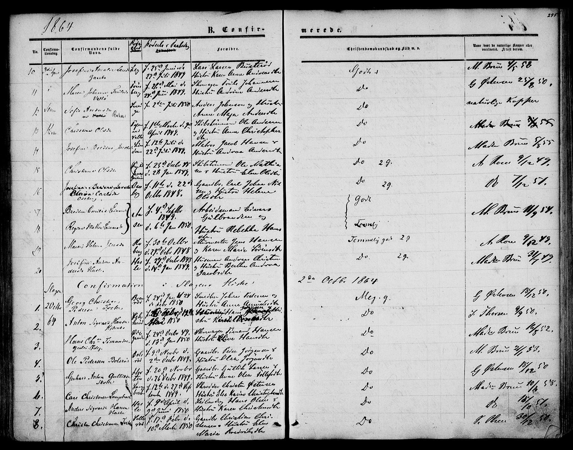 Sem kirkebøker, AV/SAKO-A-5/F/Fa/L0007: Parish register (official) no. I 7, 1856-1865, p. 295