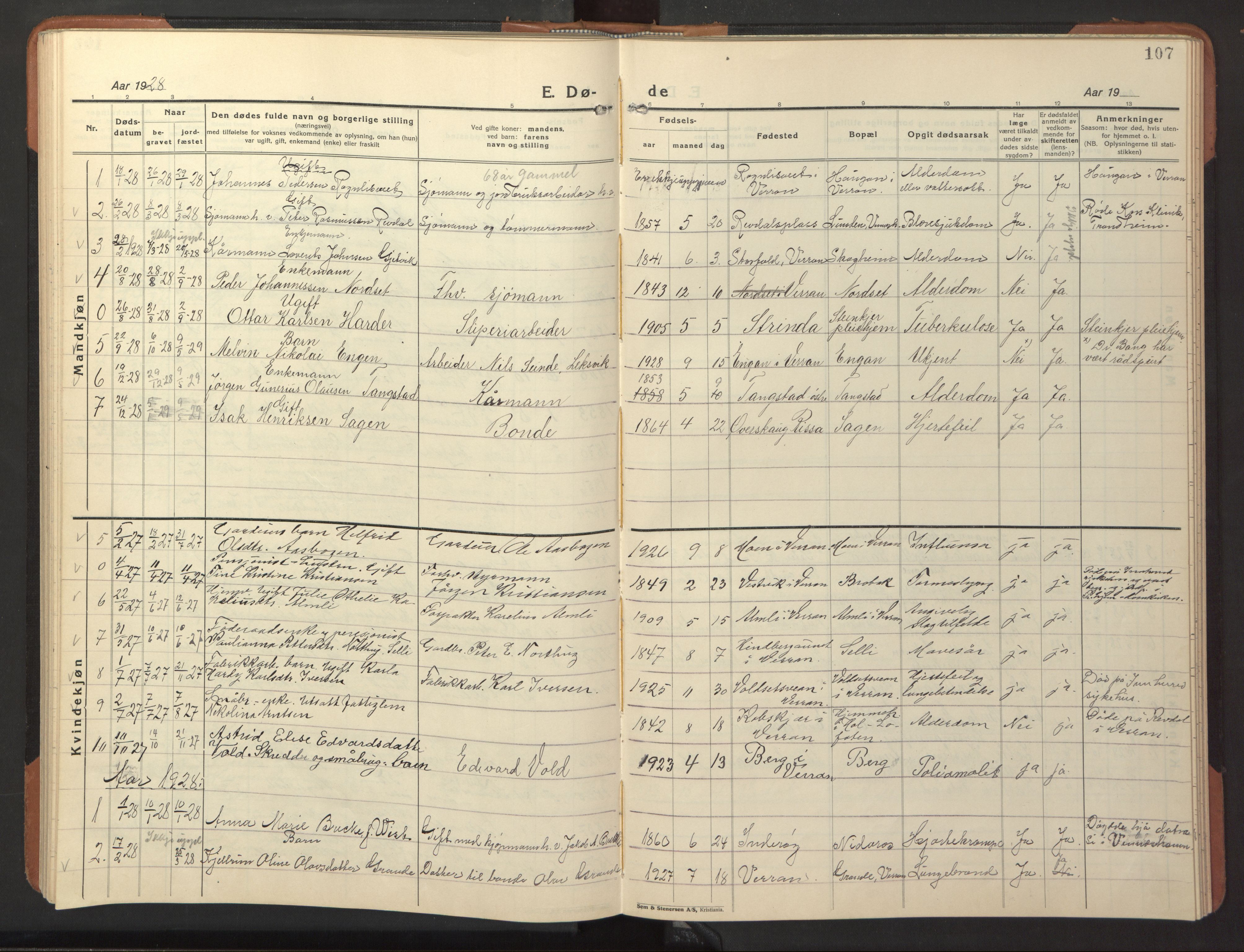 Ministerialprotokoller, klokkerbøker og fødselsregistre - Nord-Trøndelag, AV/SAT-A-1458/744/L0425: Parish register (copy) no. 744C04, 1924-1947, p. 107