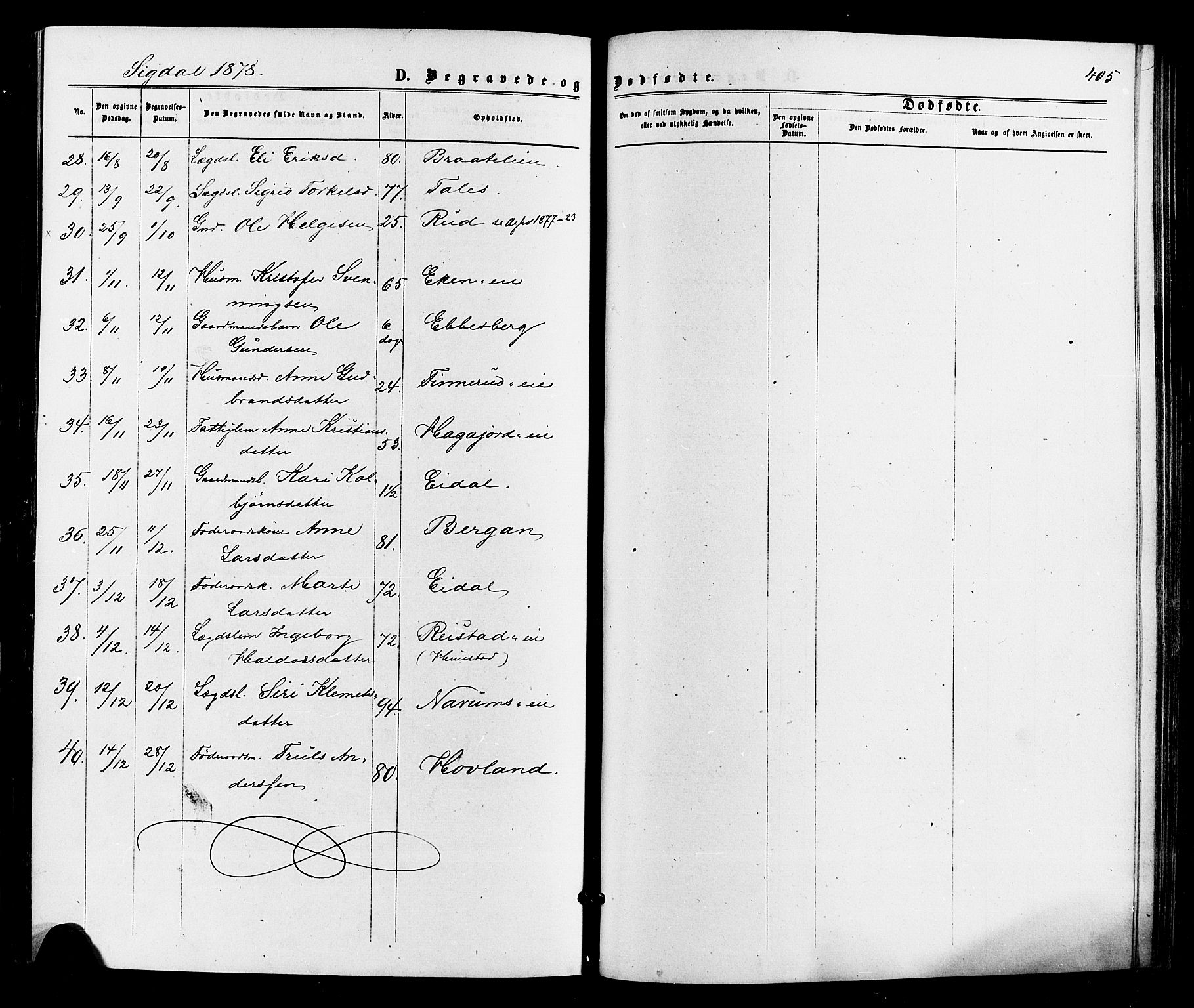 Sigdal kirkebøker, SAKO/A-245/F/Fa/L0010: Parish register (official) no. I 10 /1, 1872-1878, p. 405
