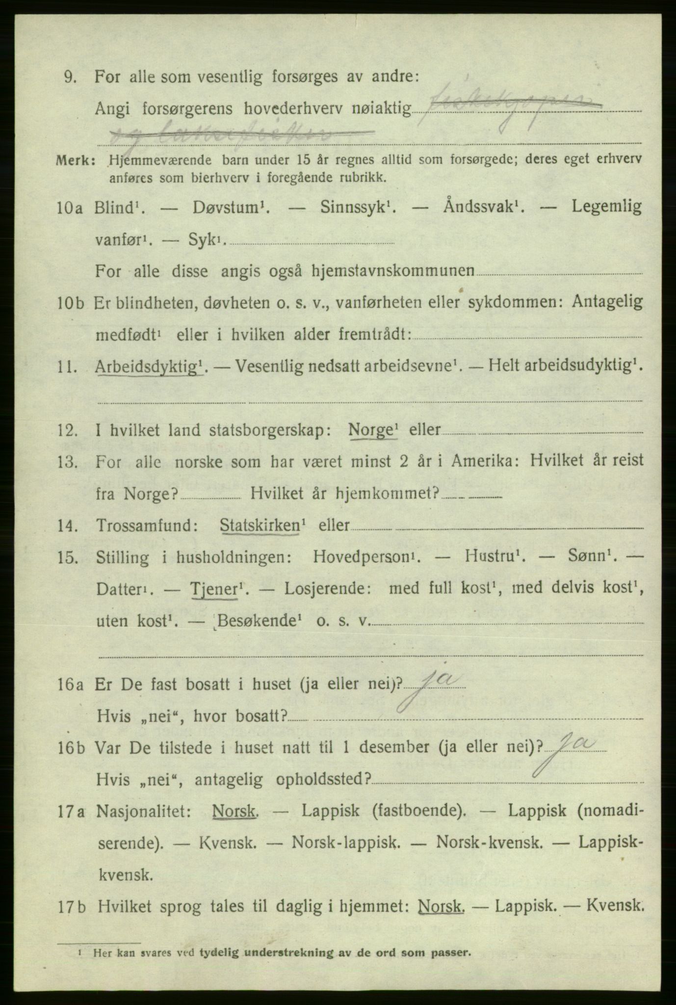 SATØ, 1920 census for Lebesby, 1920, p. 2420