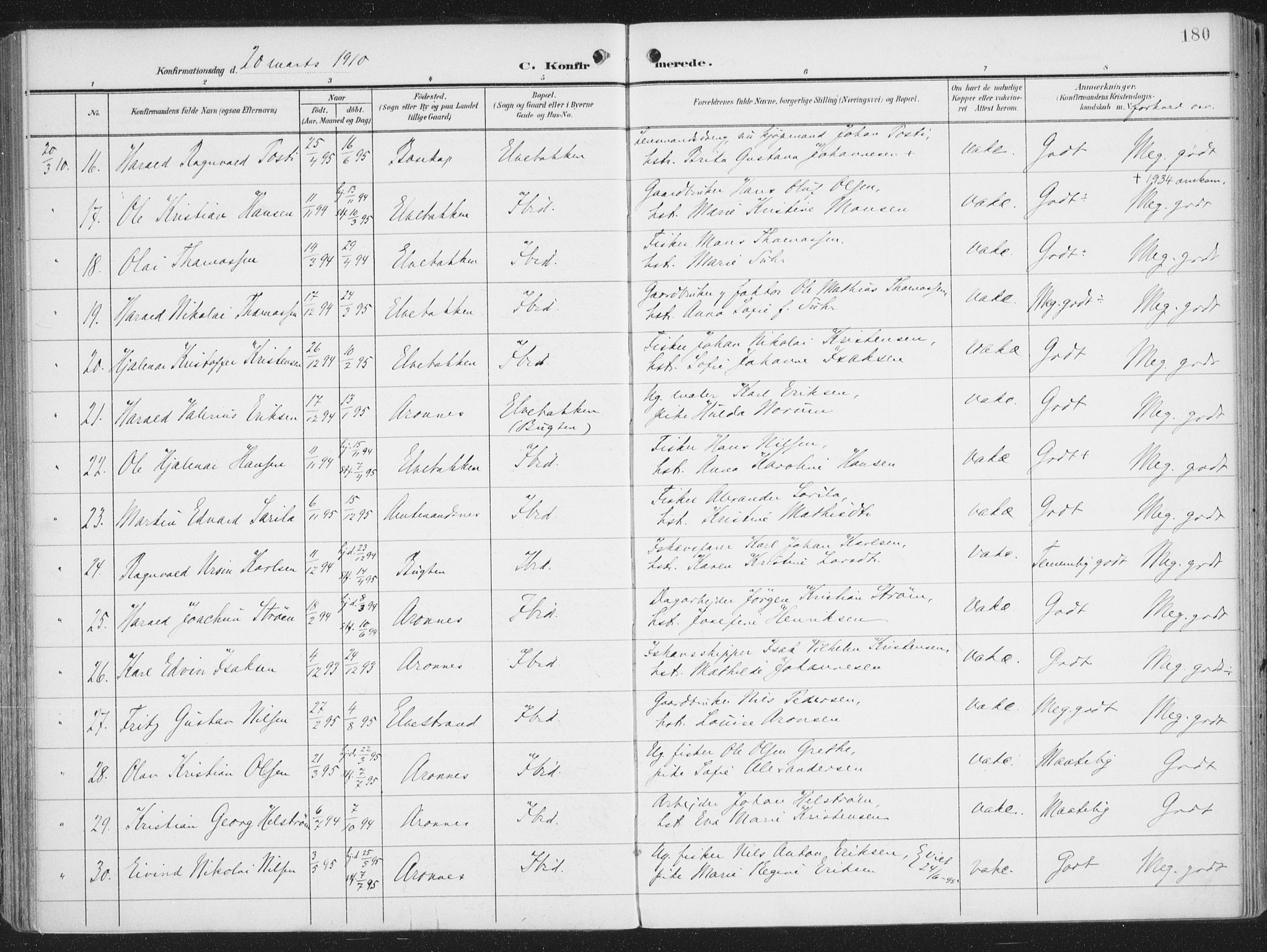 Alta sokneprestkontor, SATØ/S-1338/H/Ha/L0005.kirke: Parish register (official) no. 5, 1904-1918, p. 180