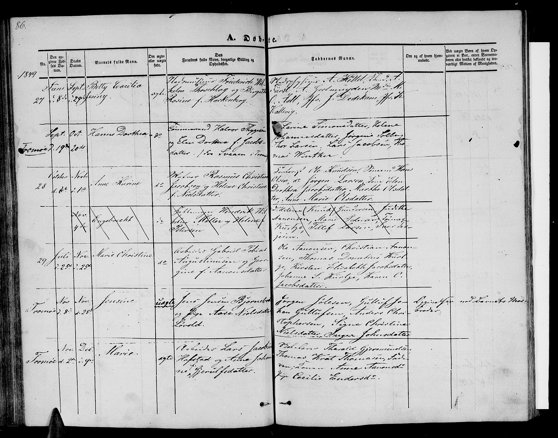 Arendal sokneprestkontor, Trefoldighet, AV/SAK-1111-0040/F/Fb/L0002: Parish register (copy) no. B 2, 1838-1860, p. 86