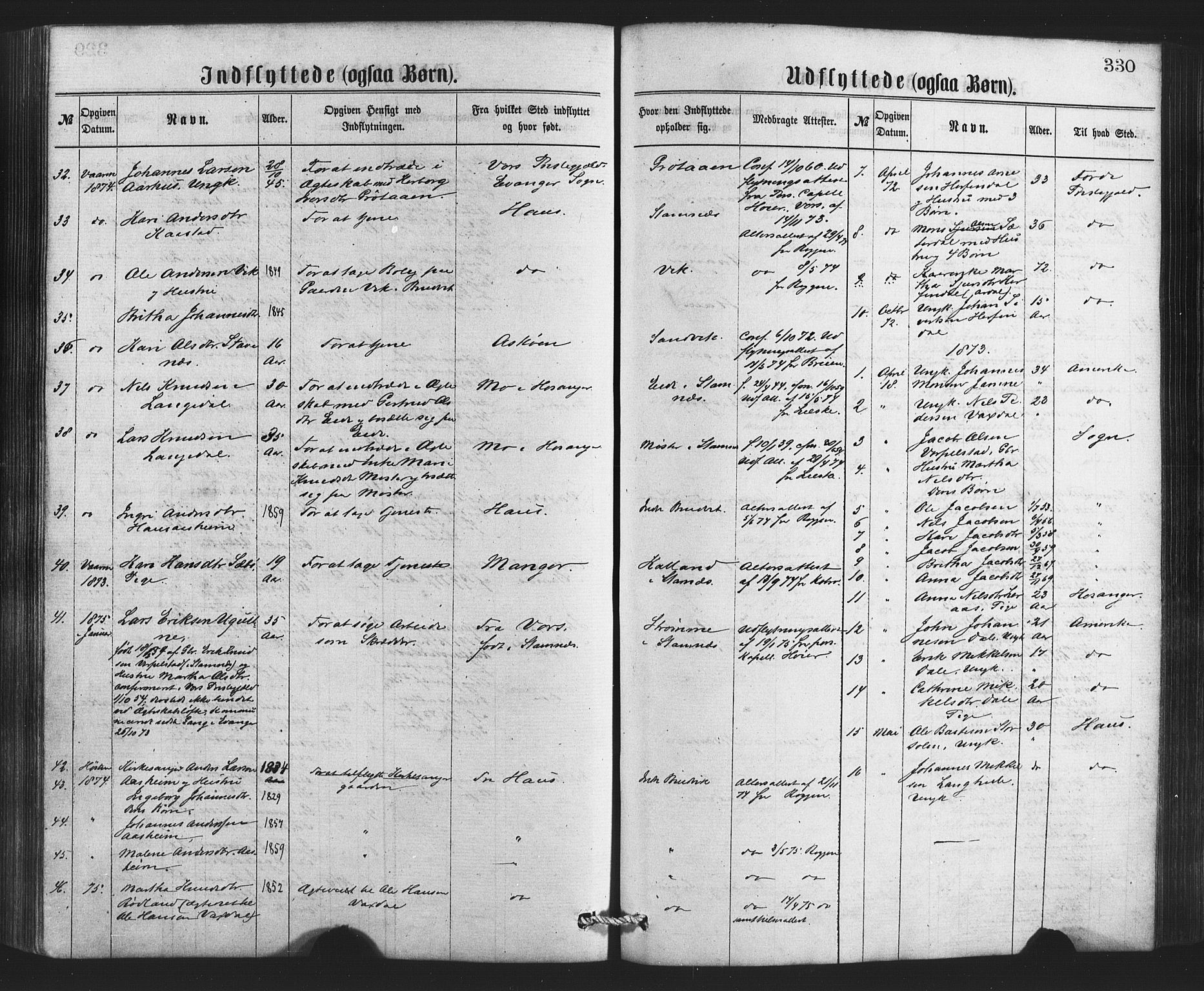Bruvik Sokneprestembete, SAB/A-74701/H/Haa: Parish register (official) no. A 1, 1869-1877, p. 330