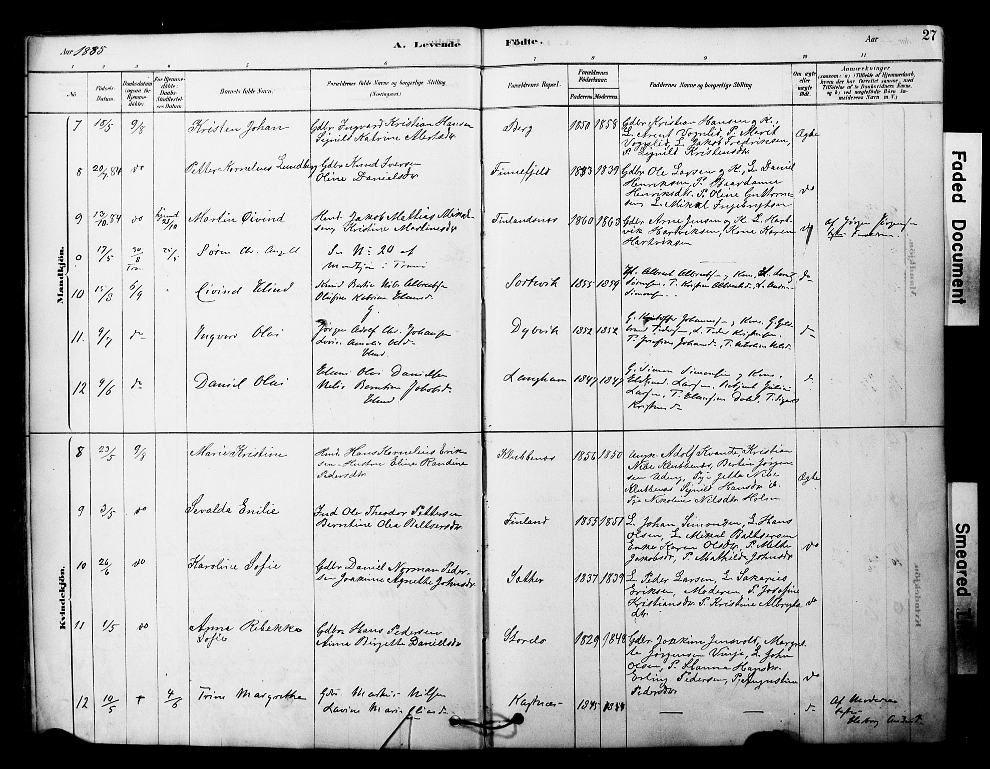 Tranøy sokneprestkontor, AV/SATØ-S-1313/I/Ia/Iaa/L0011kirke: Parish register (official) no. 11, 1878-1904, p. 27