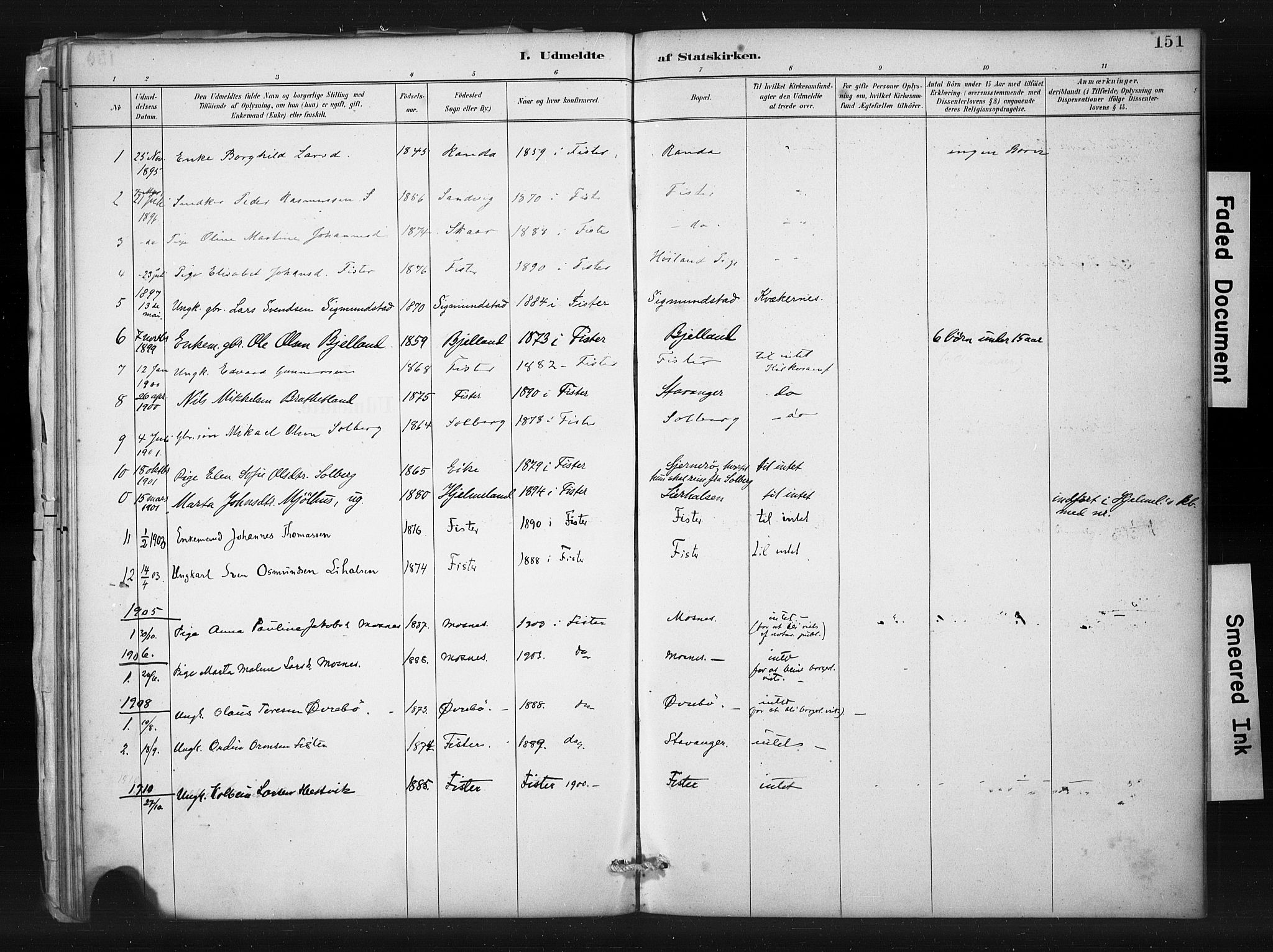 Hjelmeland sokneprestkontor, AV/SAST-A-101843/01/IV/L0015: Parish register (official) no. A 15, 1887-1910, p. 151