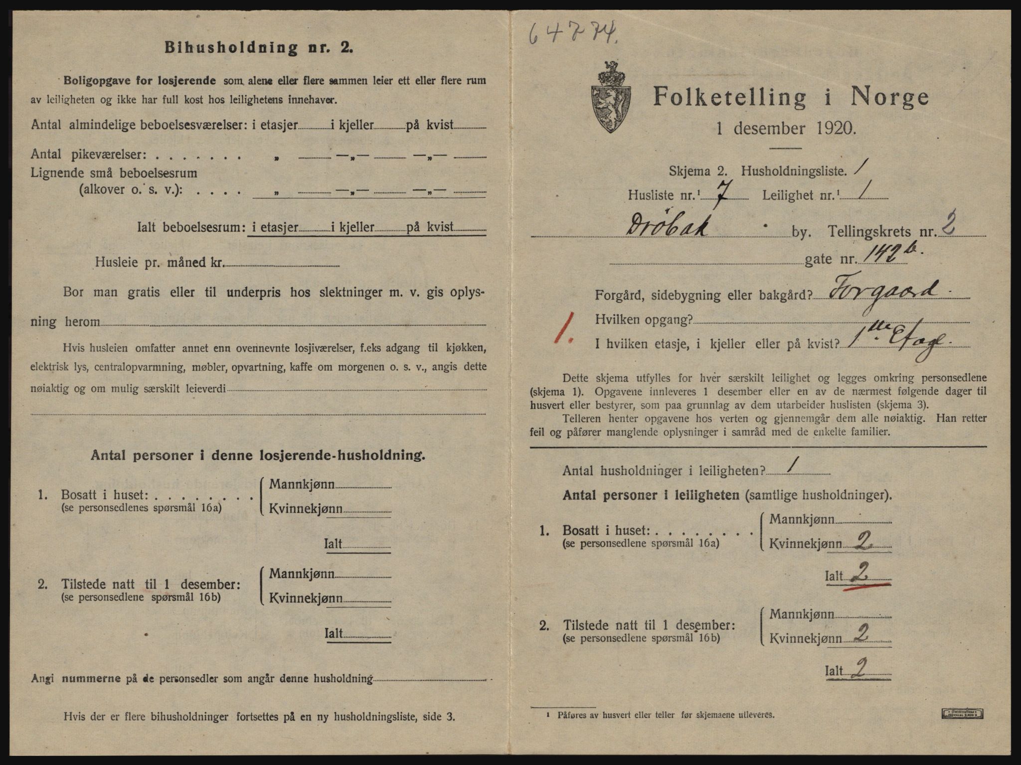 SAO, 1920 census for Drøbak, 1920, p. 947