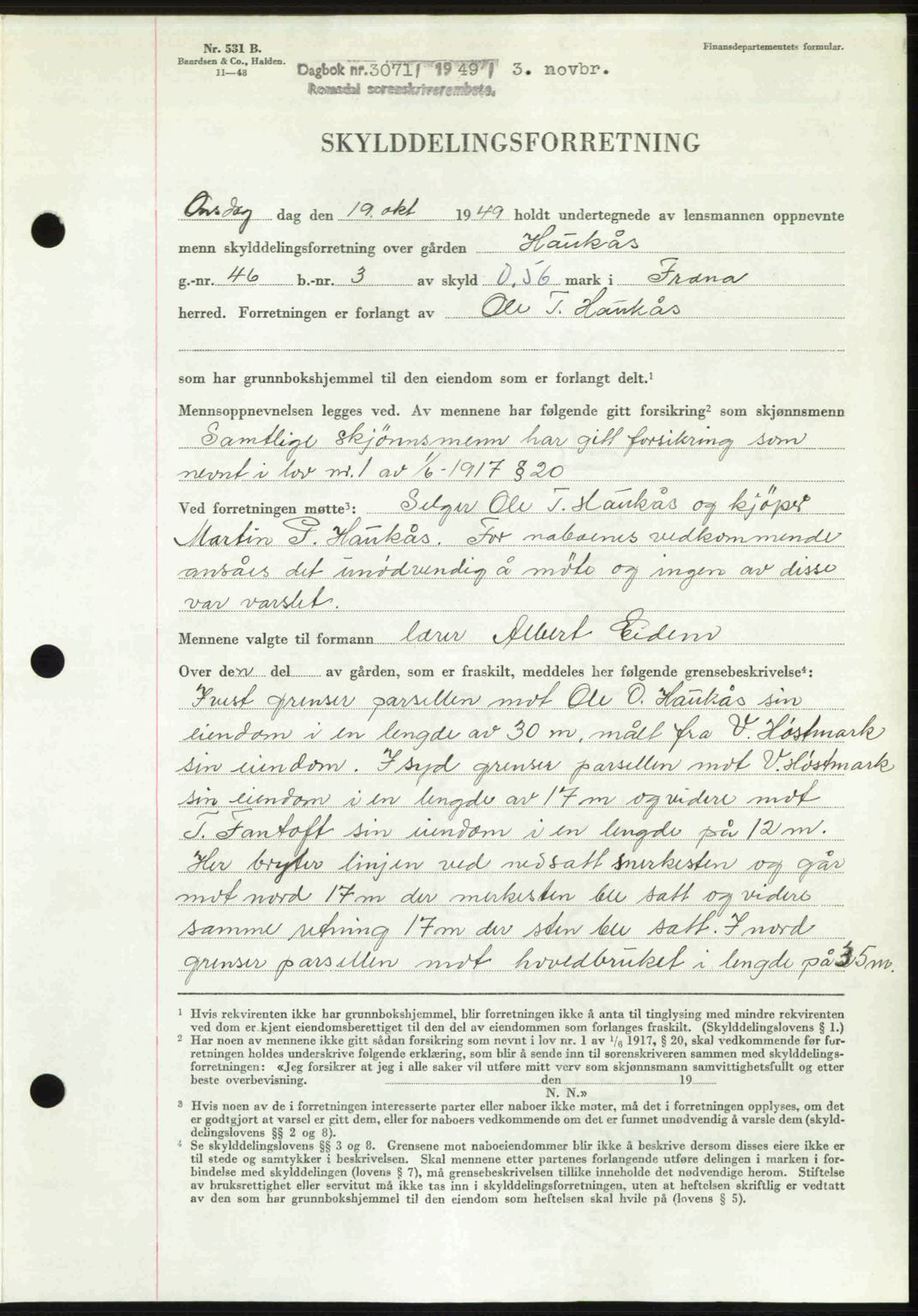 Romsdal sorenskriveri, AV/SAT-A-4149/1/2/2C: Mortgage book no. A31, 1949-1949, Diary no: : 3071/1949