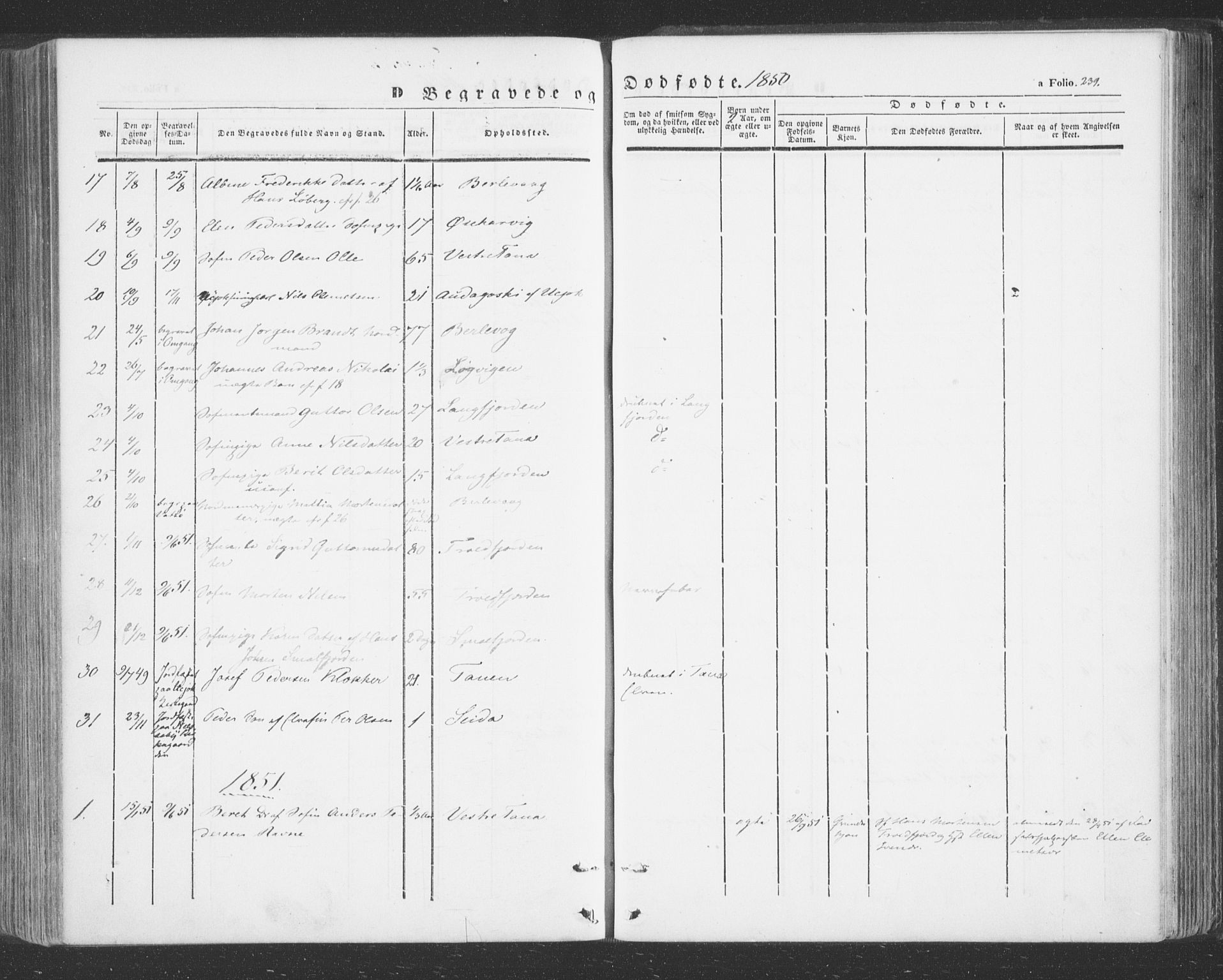 Tana sokneprestkontor, SATØ/S-1334/H/Ha/L0001kirke: Parish register (official) no. 1, 1846-1861, p. 239