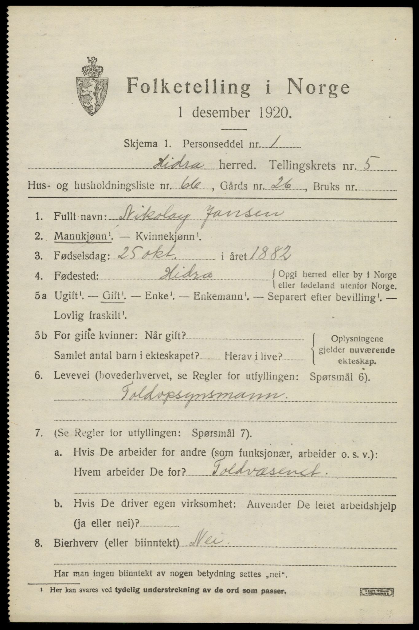 SAK, 1920 census for Hidra, 1920, p. 4080