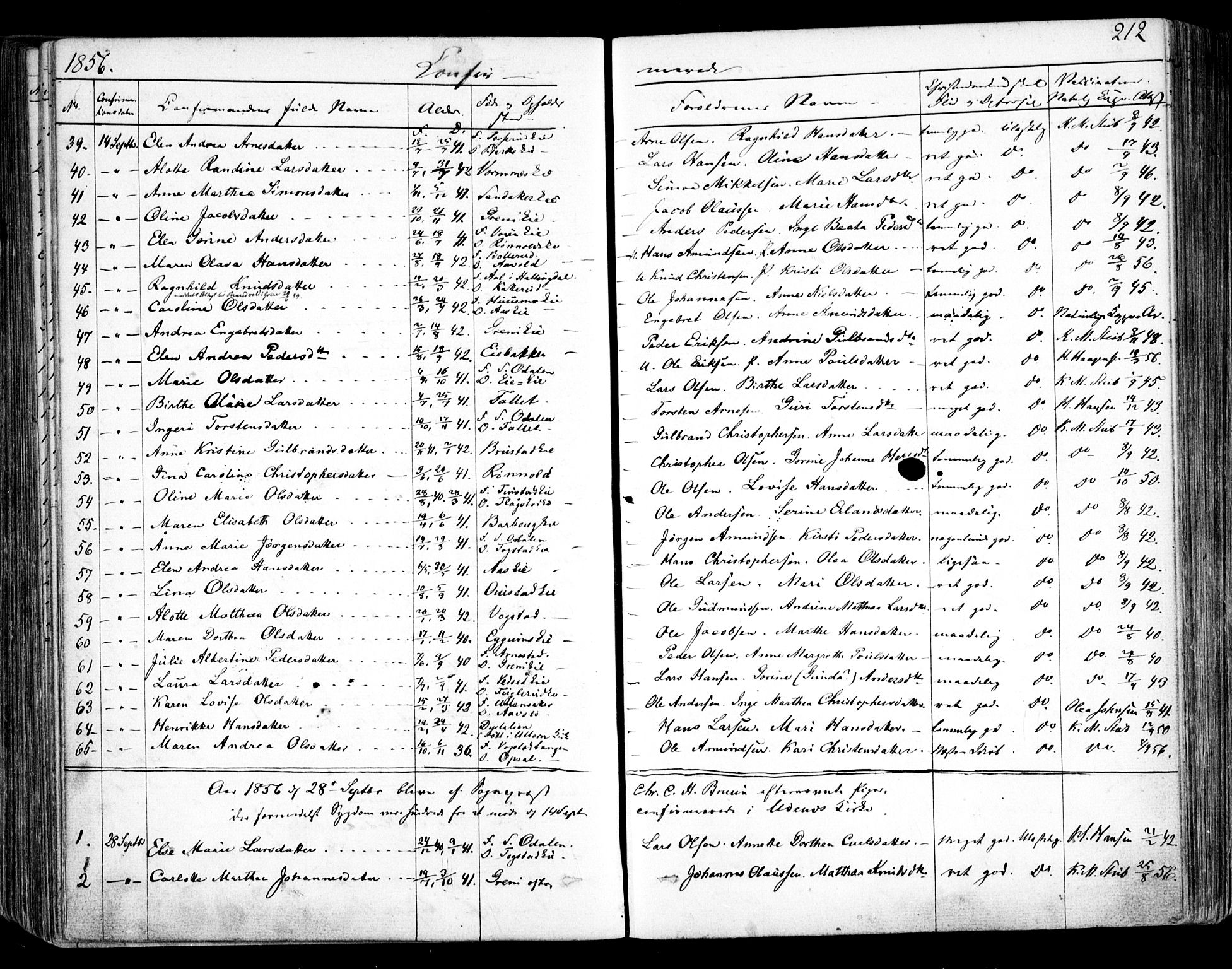 Nes prestekontor Kirkebøker, AV/SAO-A-10410/F/Fa/L0007: Parish register (official) no. I 7, 1846-1858, p. 212