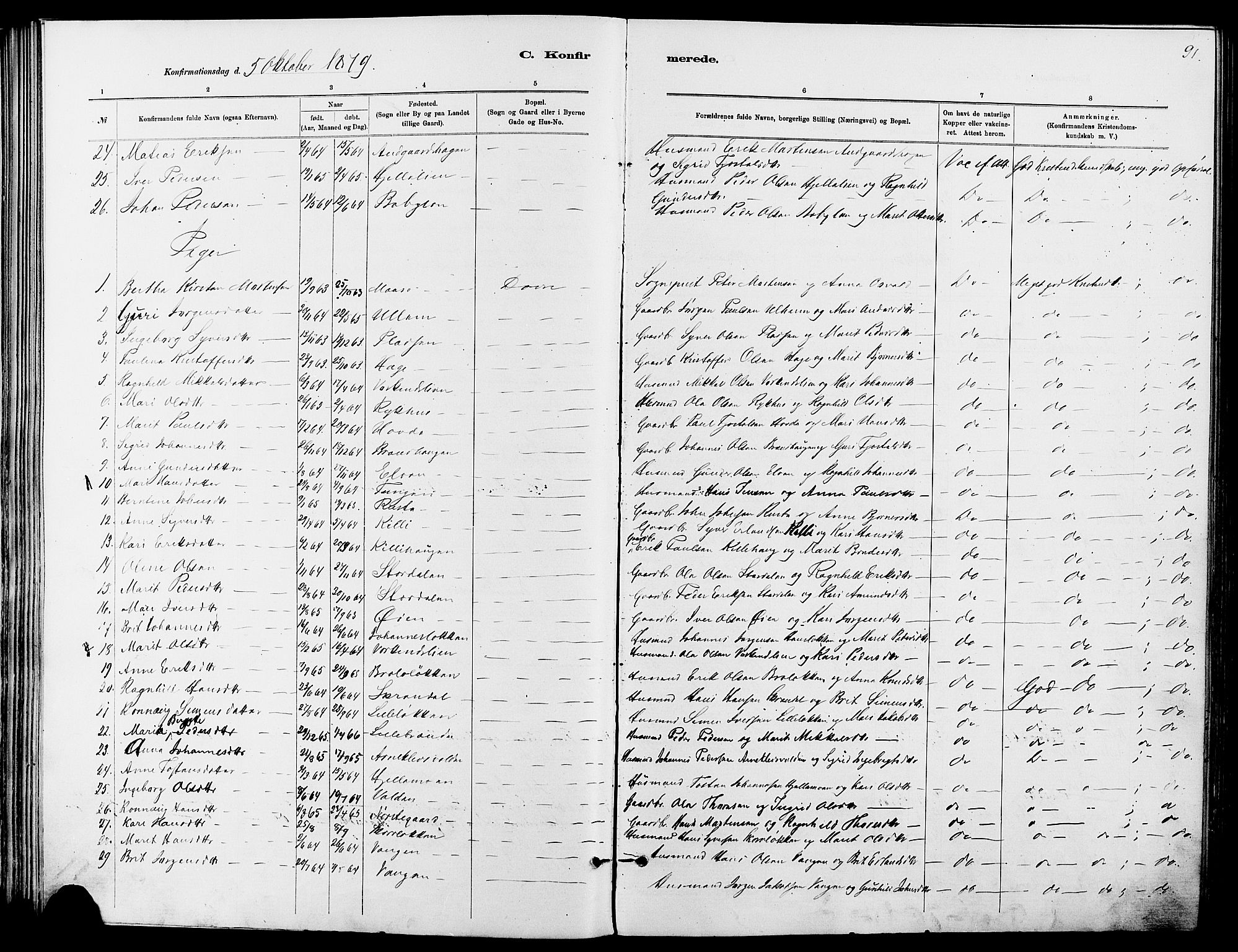 Dovre prestekontor, AV/SAH-PREST-066/H/Ha/Haa/L0002: Parish register (official) no. 2, 1879-1890, p. 91