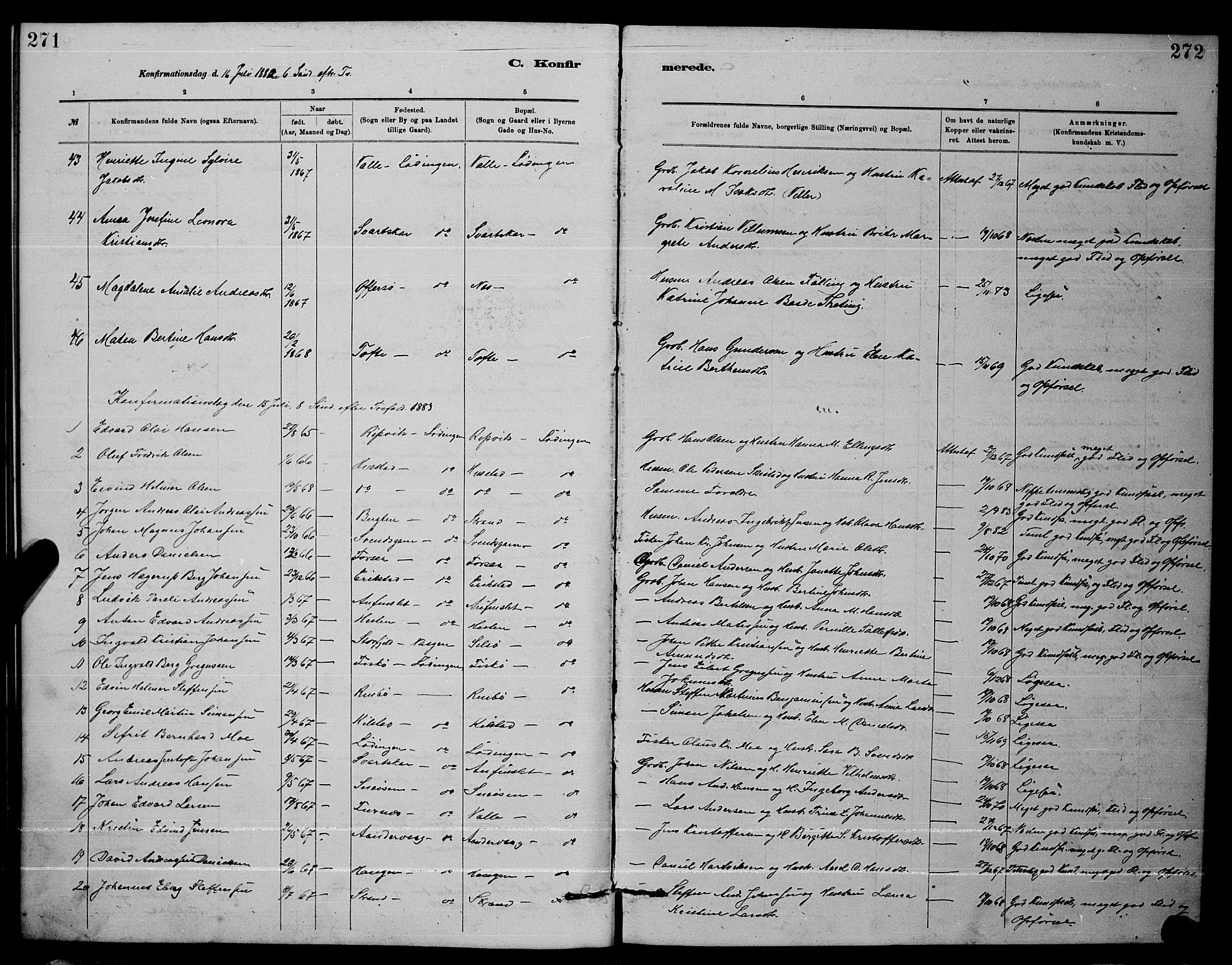 Ministerialprotokoller, klokkerbøker og fødselsregistre - Nordland, AV/SAT-A-1459/872/L1047: Parish register (copy) no. 872C03, 1880-1897, p. 271-272