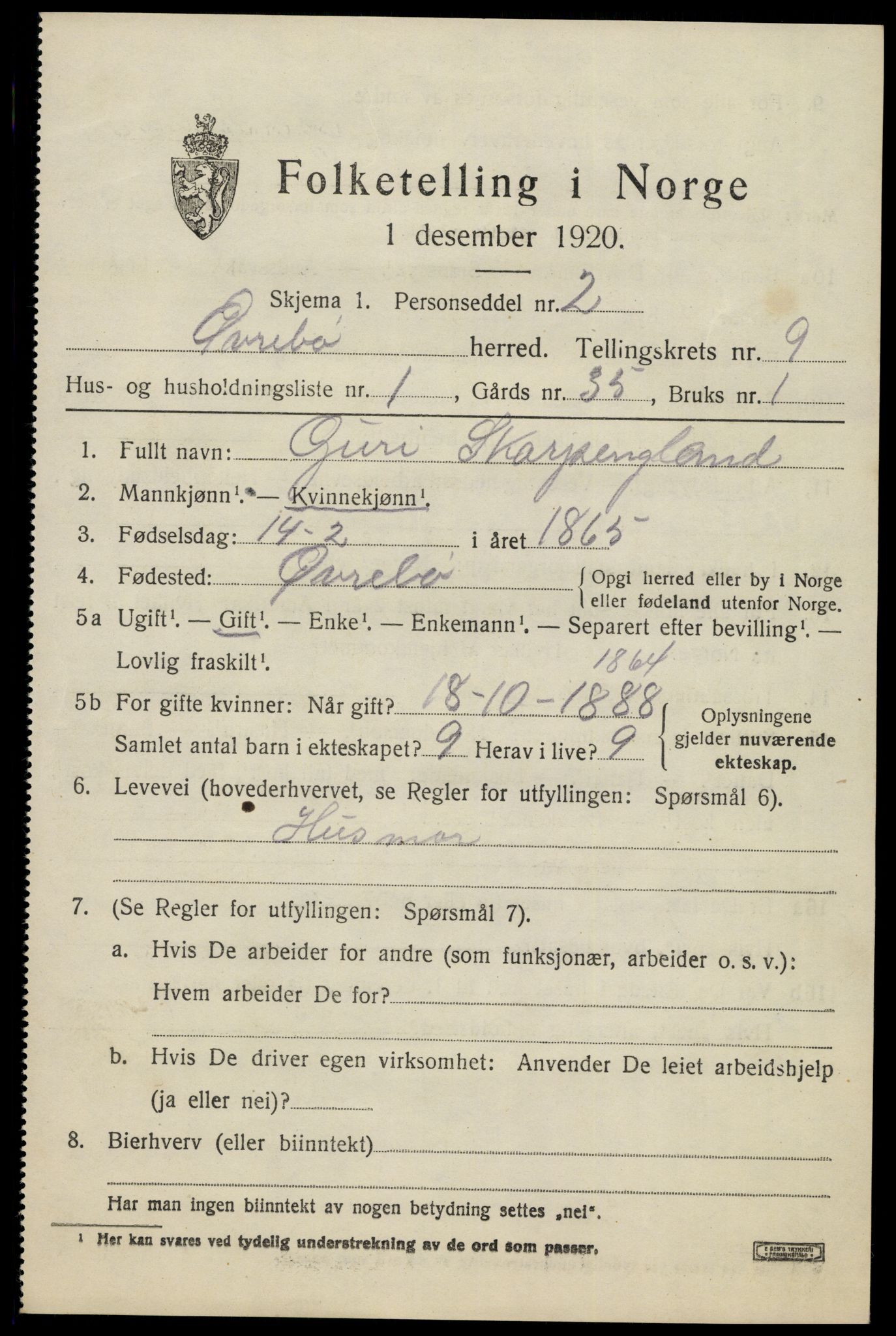 SAK, 1920 census for Øvrebø, 1920, p. 1934