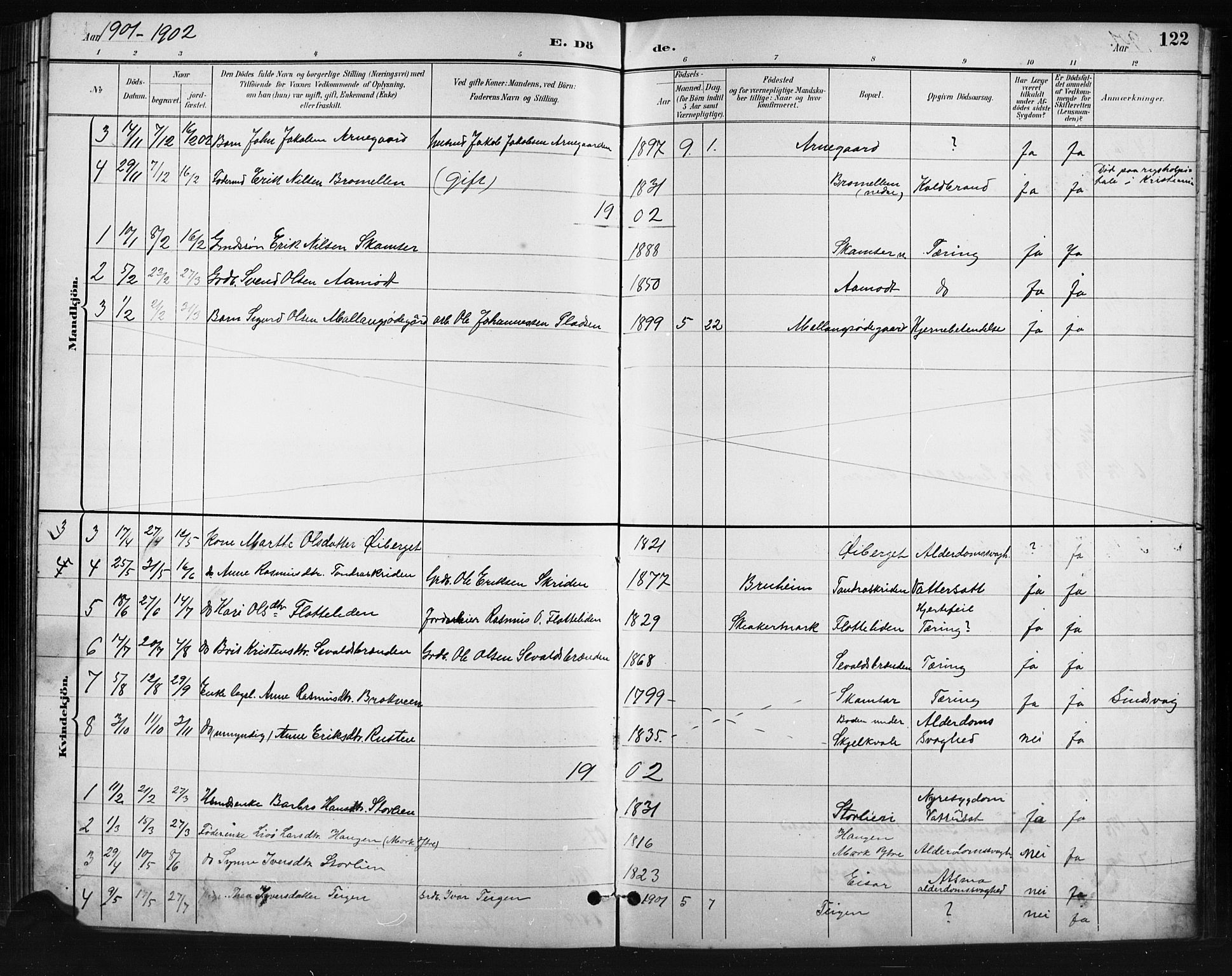 Skjåk prestekontor, SAH/PREST-072/H/Ha/Hab/L0004: Parish register (copy) no. 4, 1895-1921, p. 122
