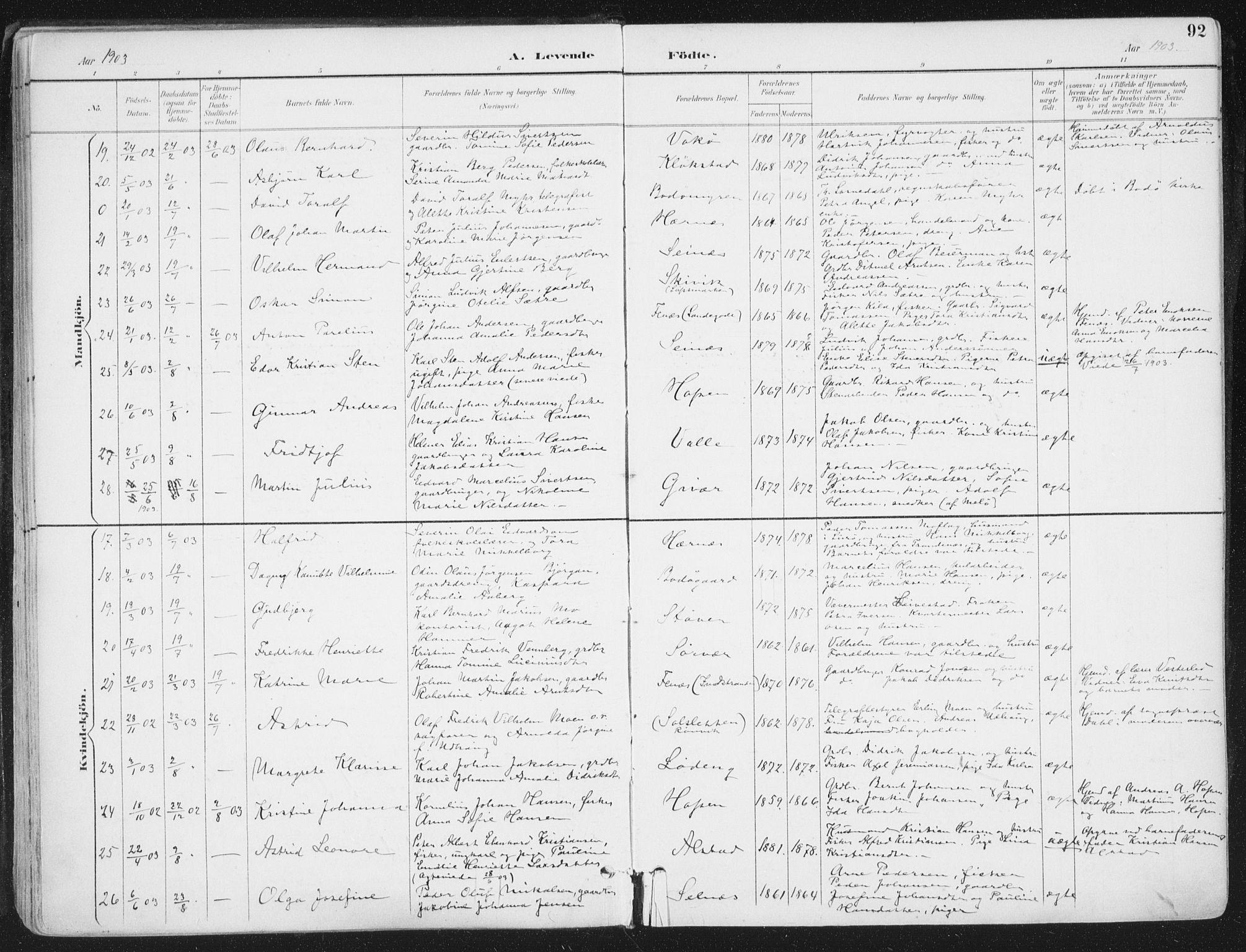 Ministerialprotokoller, klokkerbøker og fødselsregistre - Nordland, AV/SAT-A-1459/802/L0055: Parish register (official) no. 802A02, 1894-1915, p. 92