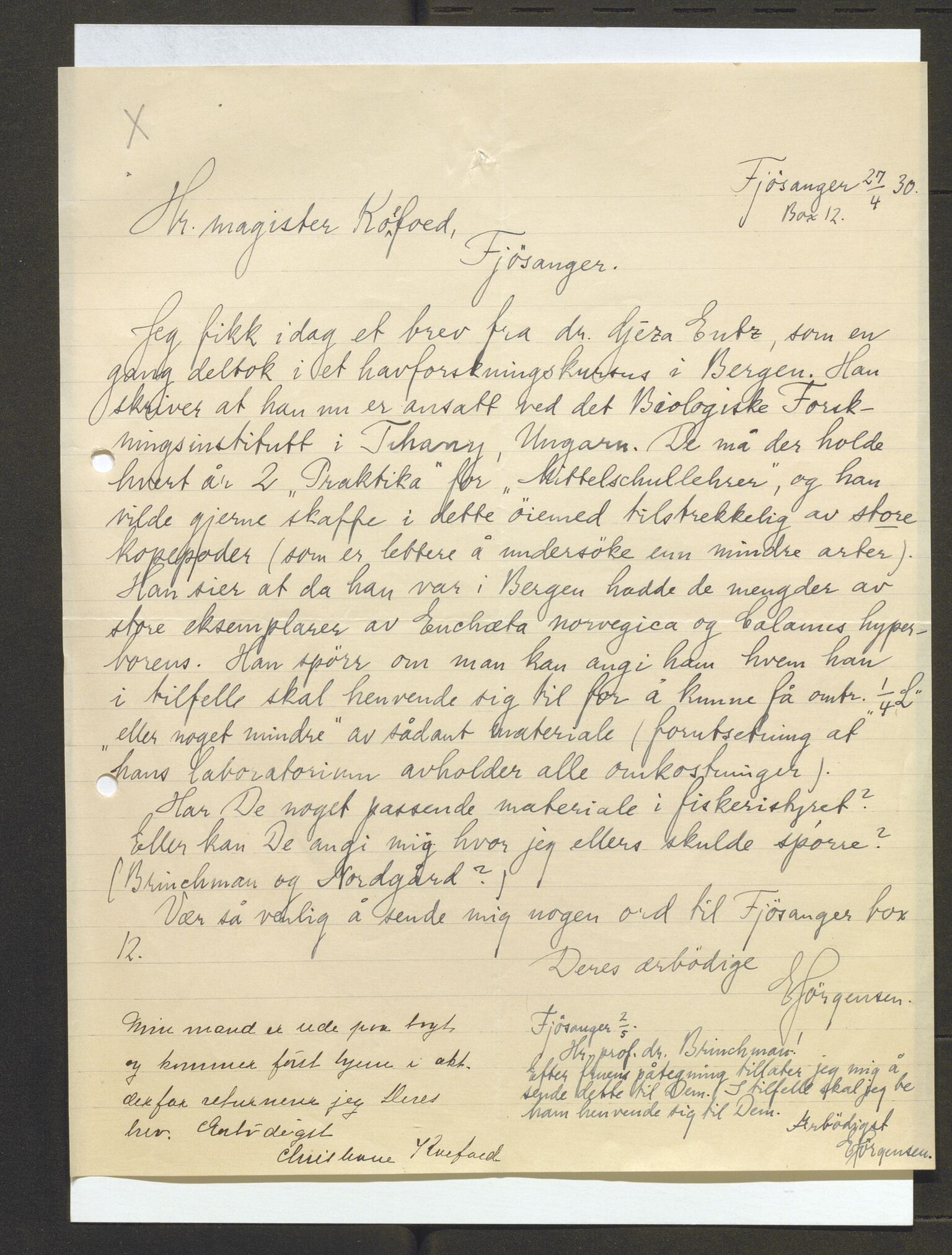 Bergens Museum, AV/SAB-A-17301/13/D/L0002: Korrespondanse , 1928-1940, p. 125