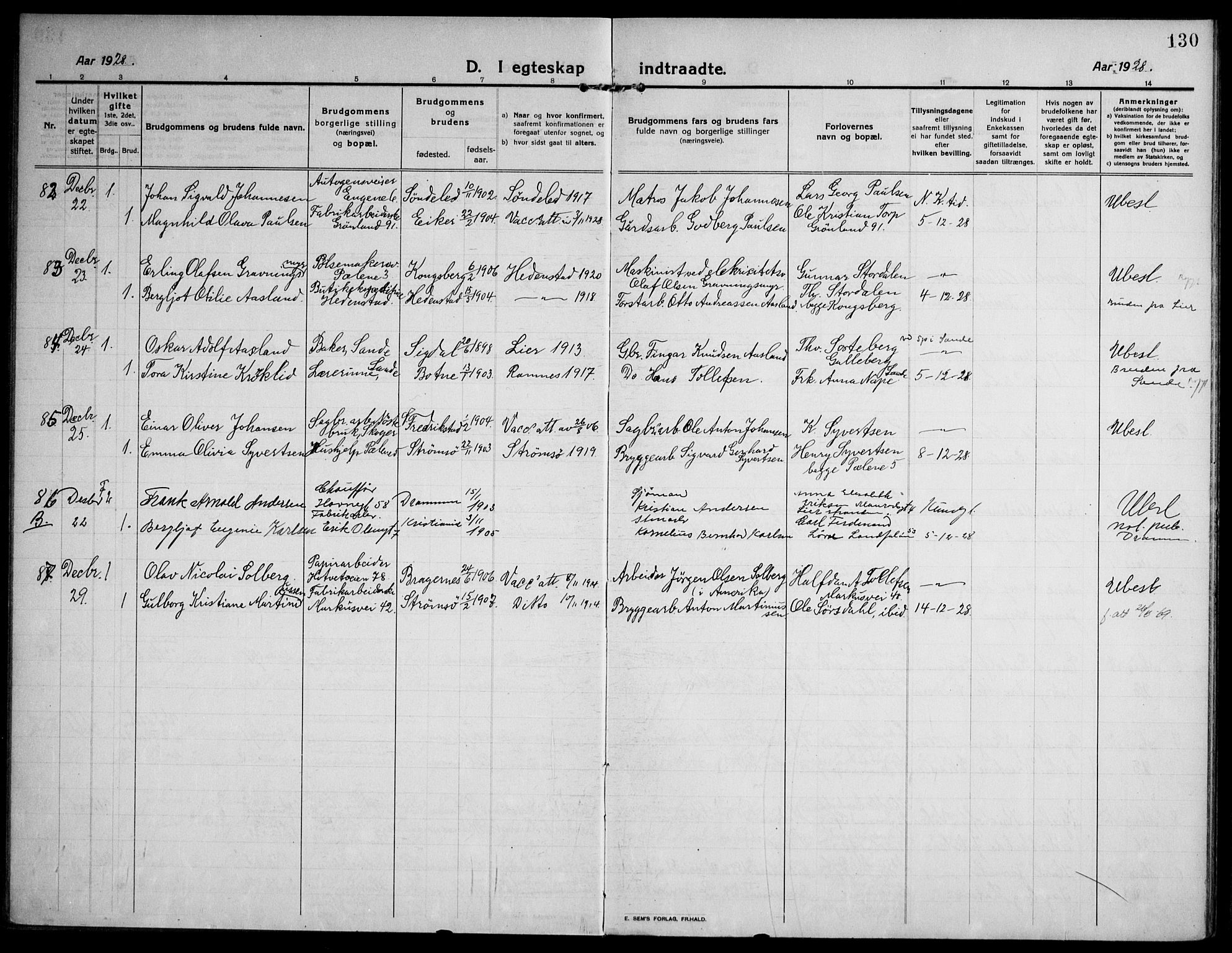 Strømsø kirkebøker, AV/SAKO-A-246/F/Fa/L0027: Parish register (official) no. I 28, 1912-1931, p. 130