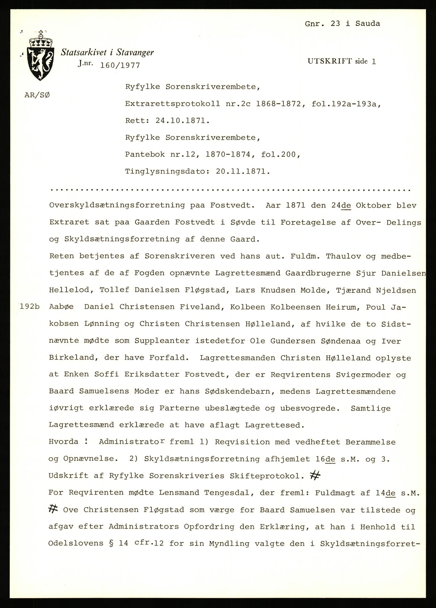 Statsarkivet i Stavanger, AV/SAST-A-101971/03/Y/Yj/L0022: Avskrifter sortert etter gårdsnavn: Foss - Frøiland i Hetland, 1750-1930, p. 293