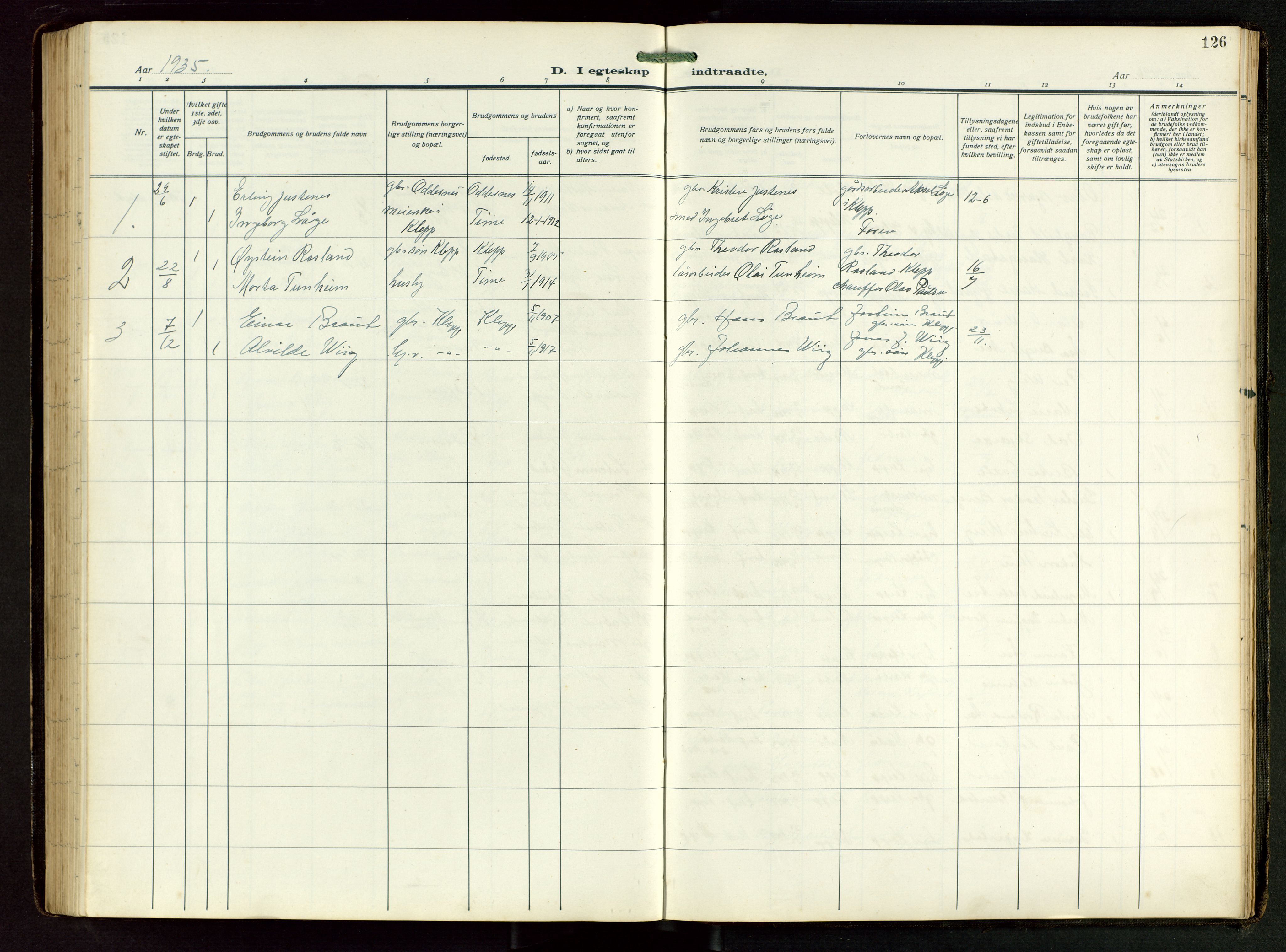 Klepp sokneprestkontor, SAST/A-101803/001/3/30BB/L0008: Parish register (copy) no. B 8, 1918-1949, p. 126