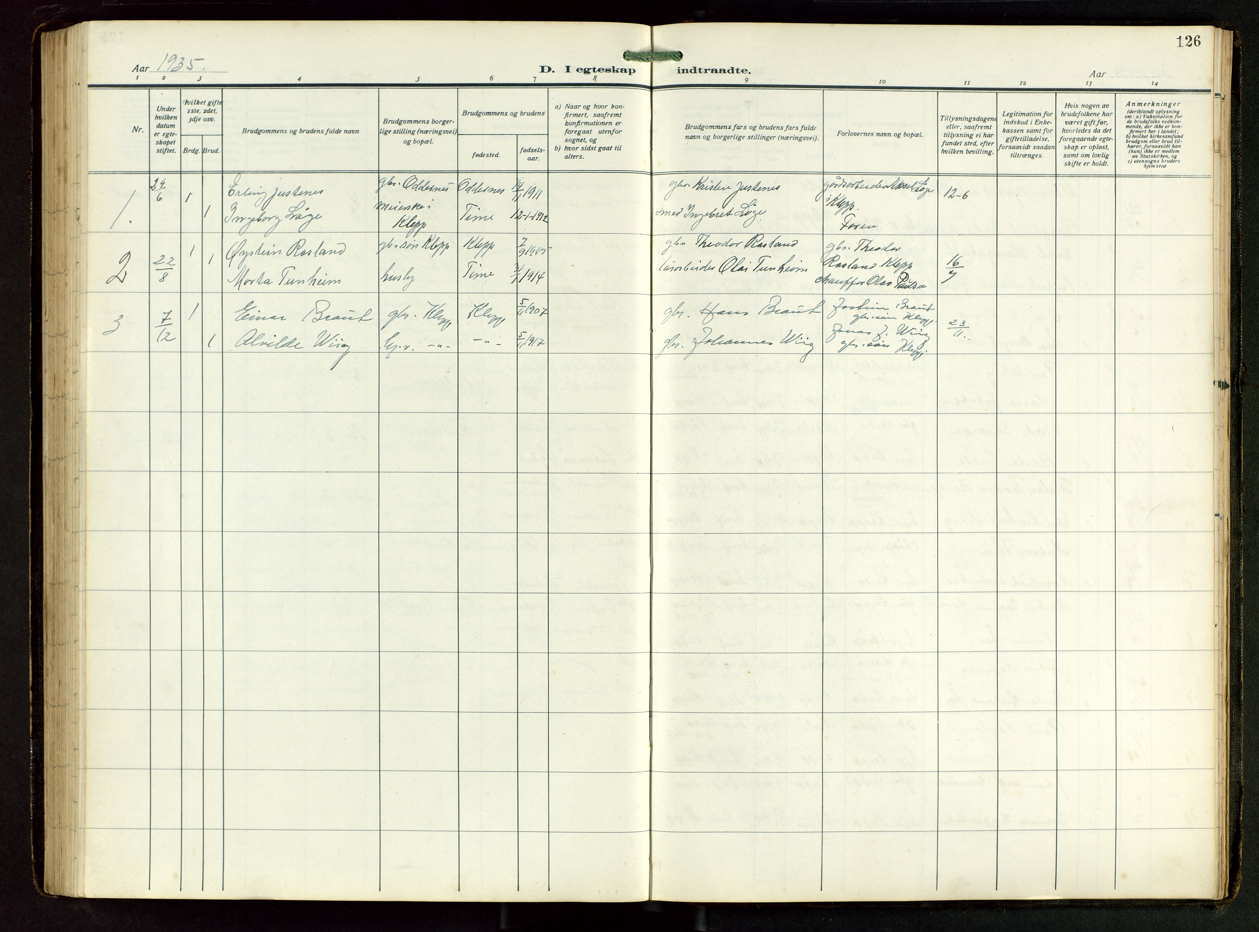 Klepp sokneprestkontor, AV/SAST-A-101803/001/3/30BB/L0008: Parish register (copy) no. B 8, 1918-1949, p. 126