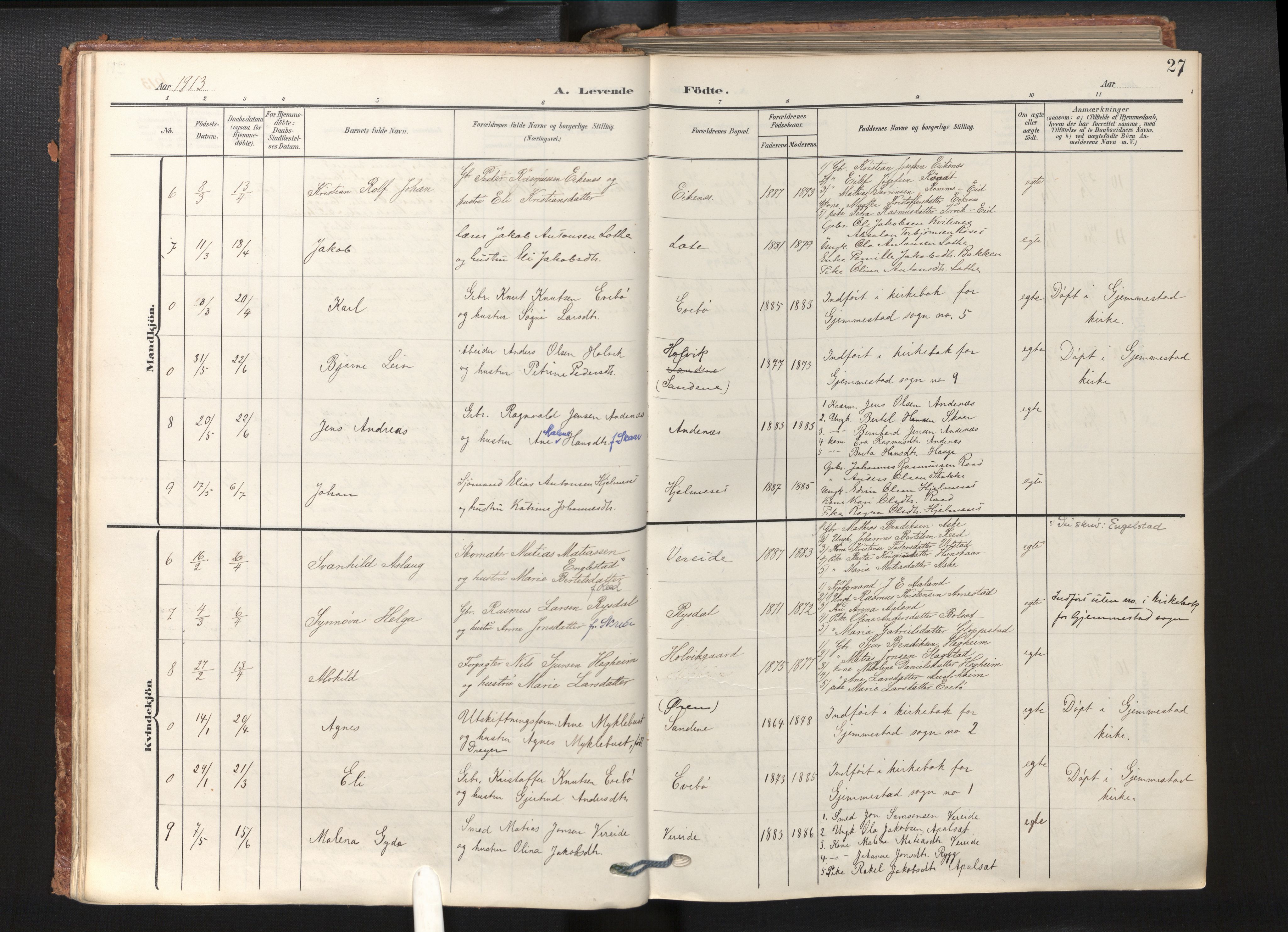 Gloppen sokneprestembete, SAB/A-80101/H/Haa/Haab/L0002: Parish register (official) no. B 2, 1906-1932, p. 26b-27a