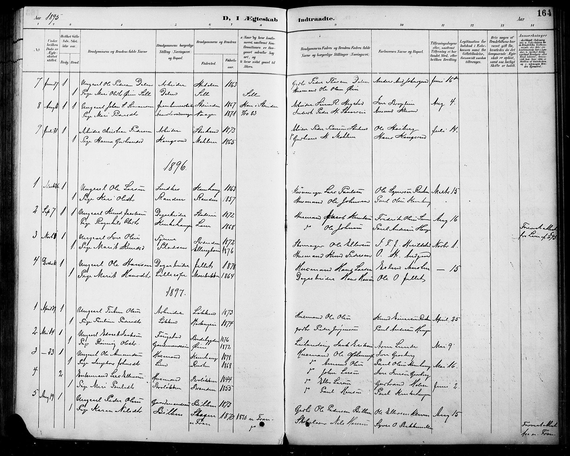 Sel prestekontor, AV/SAH-PREST-074/H/Ha/Hab/L0005: Parish register (copy) no. 5, 1894-1923, p. 164