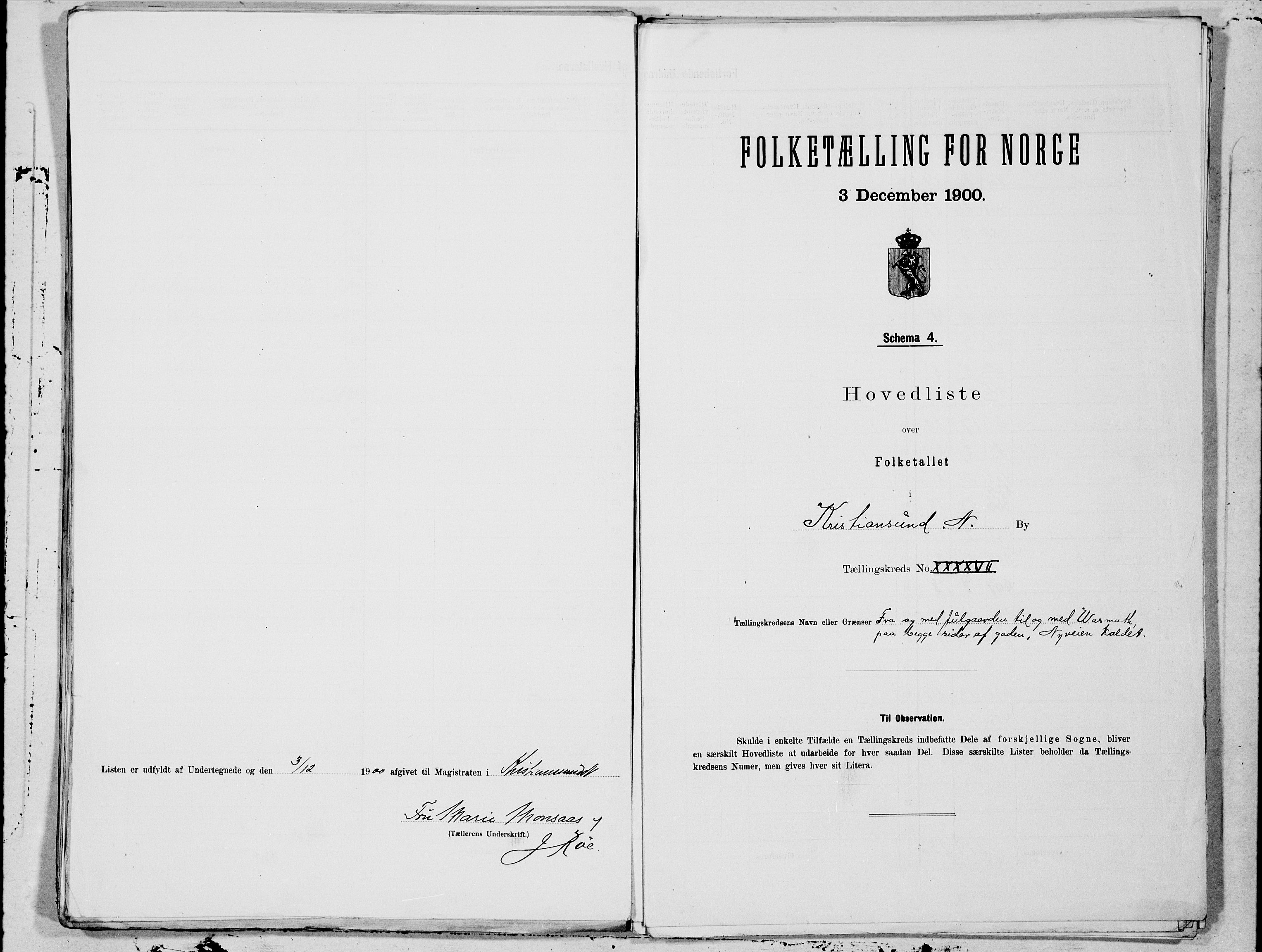 SAT, 1900 census for Kristiansund, 1900, p. 94