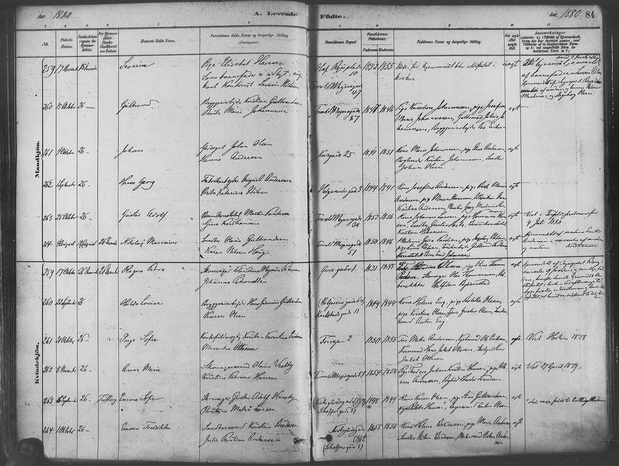 Paulus prestekontor Kirkebøker, AV/SAO-A-10871/F/Fa/L0003: Parish register (official) no. 3, 1879-1887, p. 84