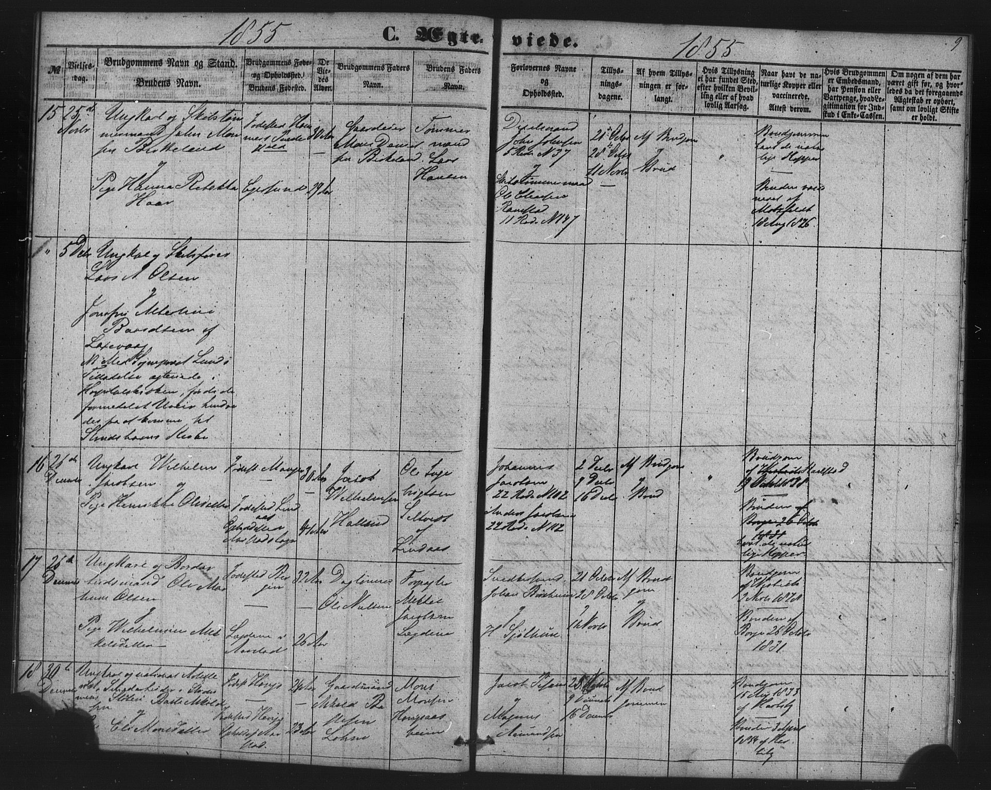 St. Jørgens hospital og Årstad sokneprestembete, AV/SAB-A-99934: Parish register (copy) no. A 7, 1854-1886, p. 9