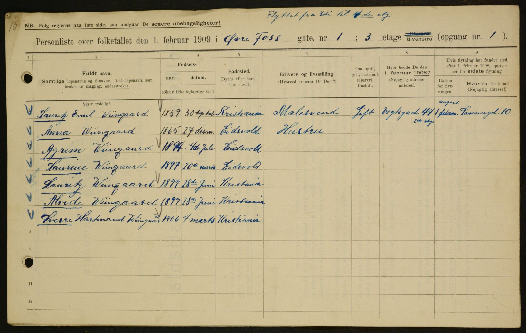 OBA, Municipal Census 1909 for Kristiania, 1909, p. 117501