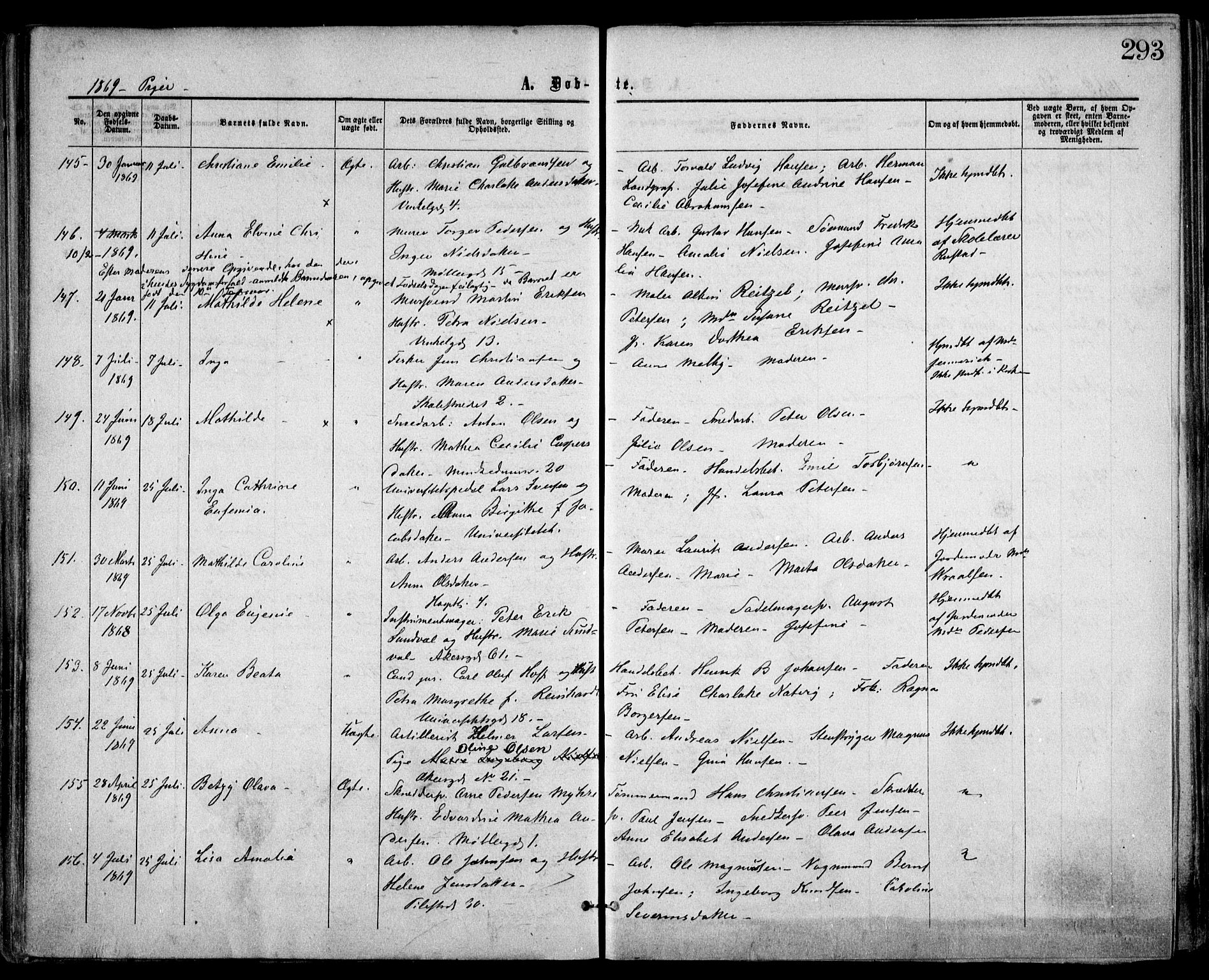 Trefoldighet prestekontor Kirkebøker, SAO/A-10882/F/Fa/L0002: Parish register (official) no. I 2, 1863-1870, p. 293