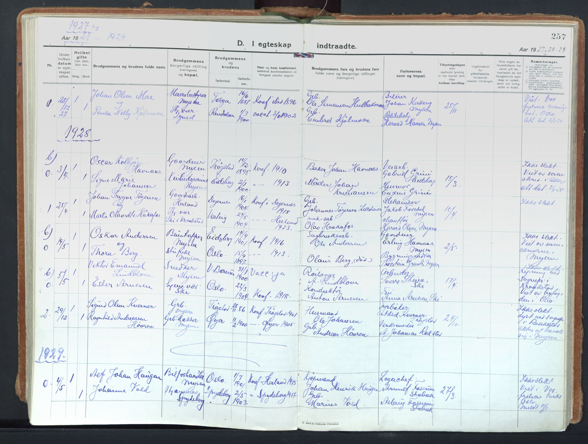 Eidsberg prestekontor Kirkebøker, AV/SAO-A-10905/F/Fd/L0001: Parish register (official) no. IV 1, 1921-1948, p. 257