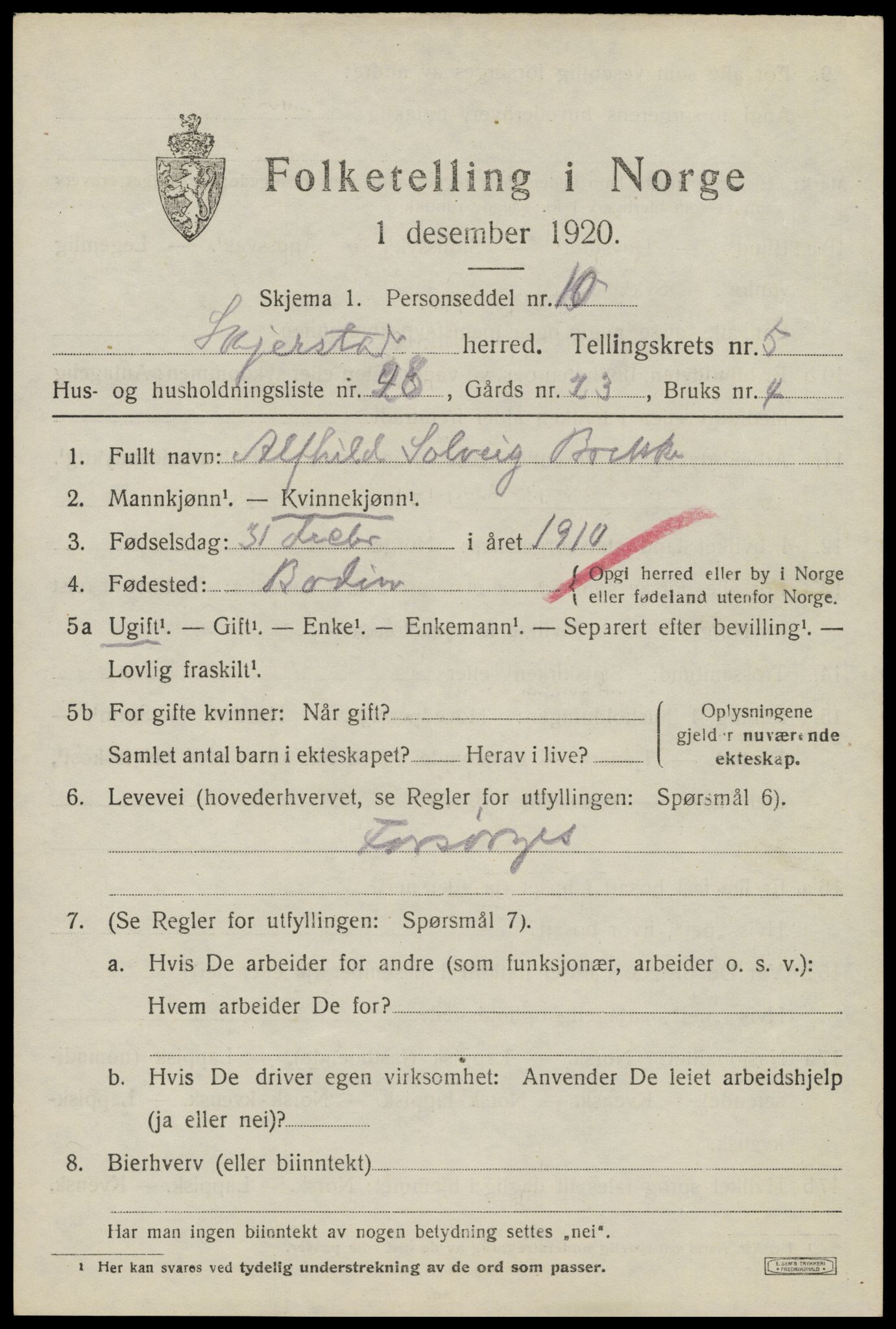 SAT, 1920 census for Skjerstad, 1920, p. 2131