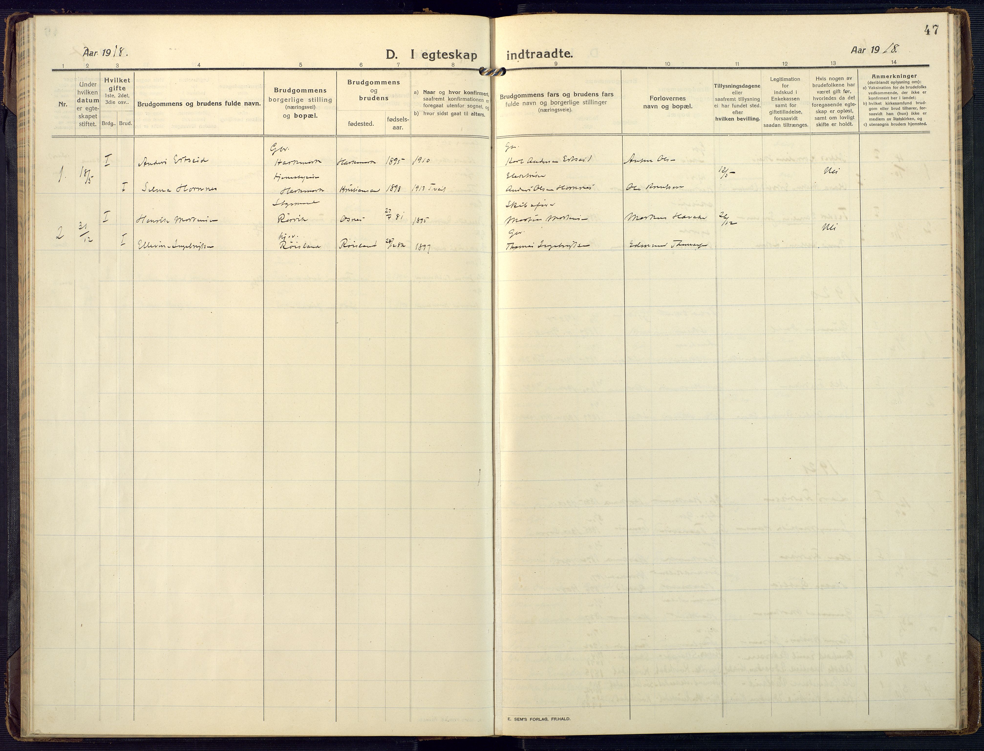 Mandal sokneprestkontor, SAK/1111-0030/F/Fa/Fab/L0003: Parish register (official) no. A 3, 1913-1933, p. 47