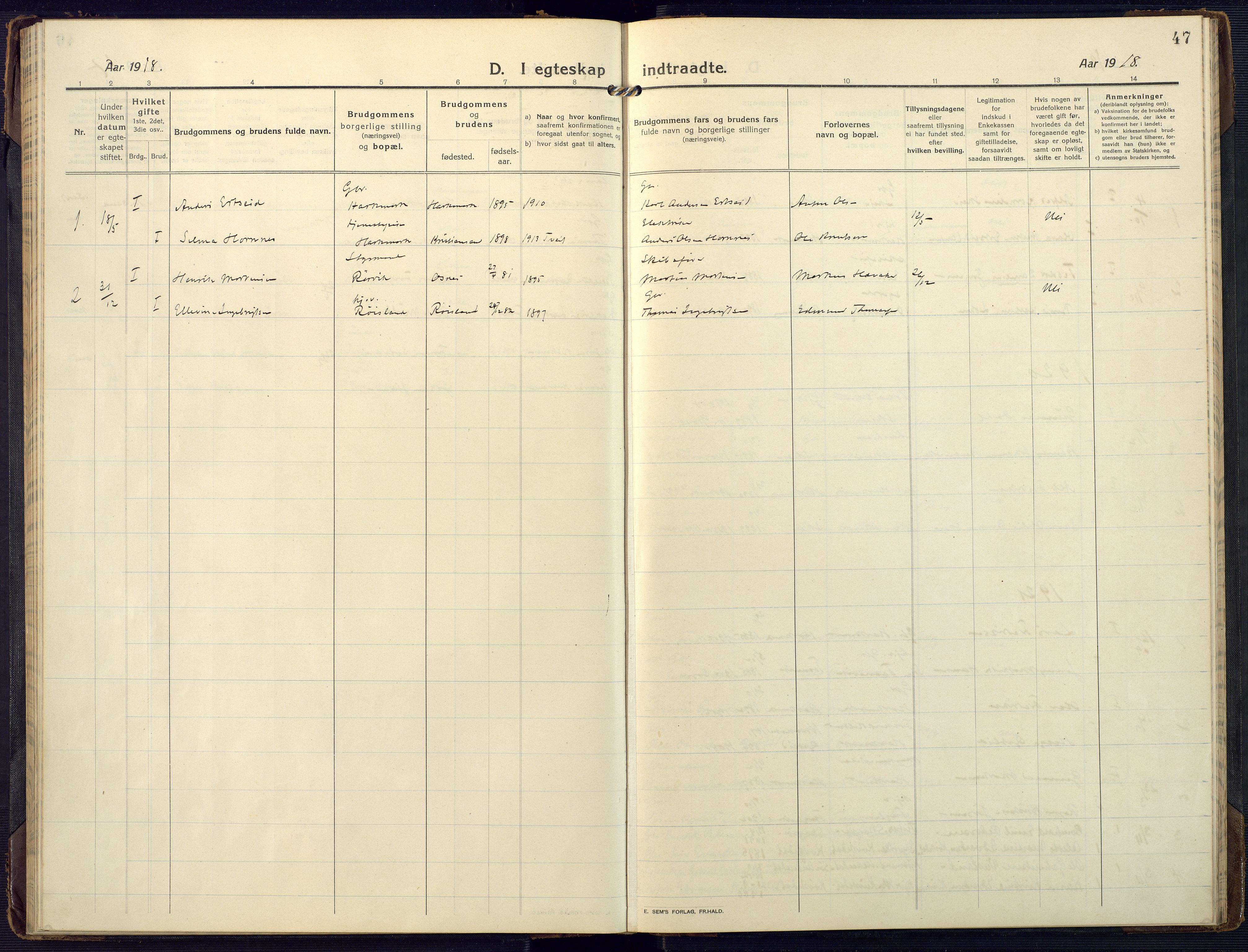 Mandal sokneprestkontor, AV/SAK-1111-0030/F/Fa/Fab/L0003: Parish register (official) no. A 3, 1913-1933, p. 47