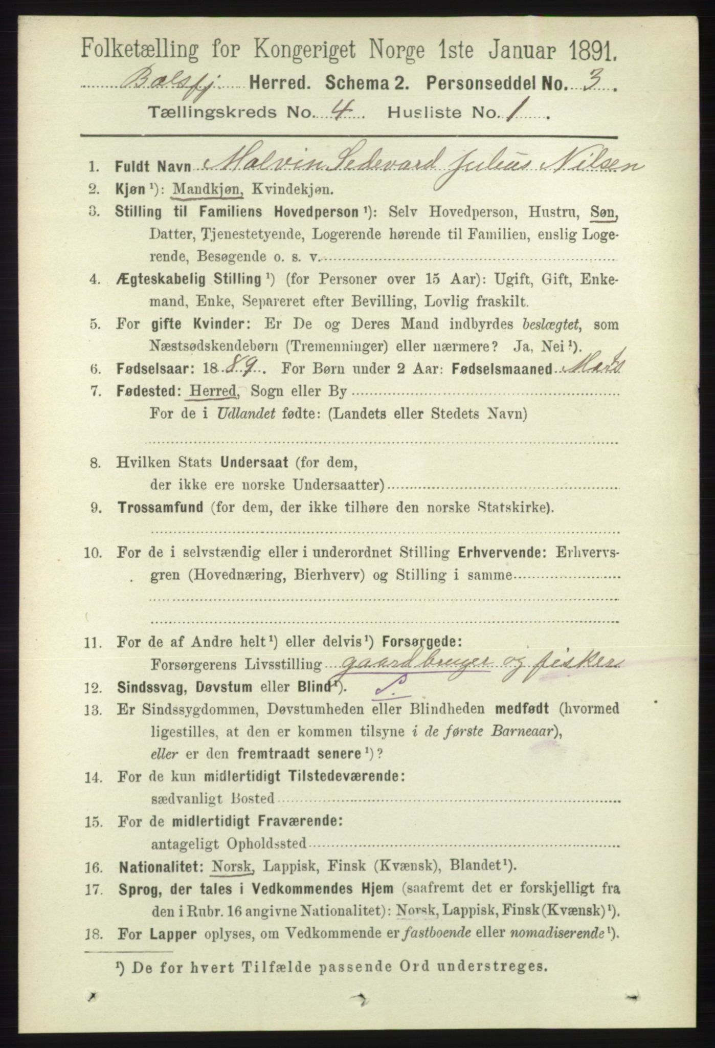 RA, 1891 census for 1933 Balsfjord, 1891, p. 1123