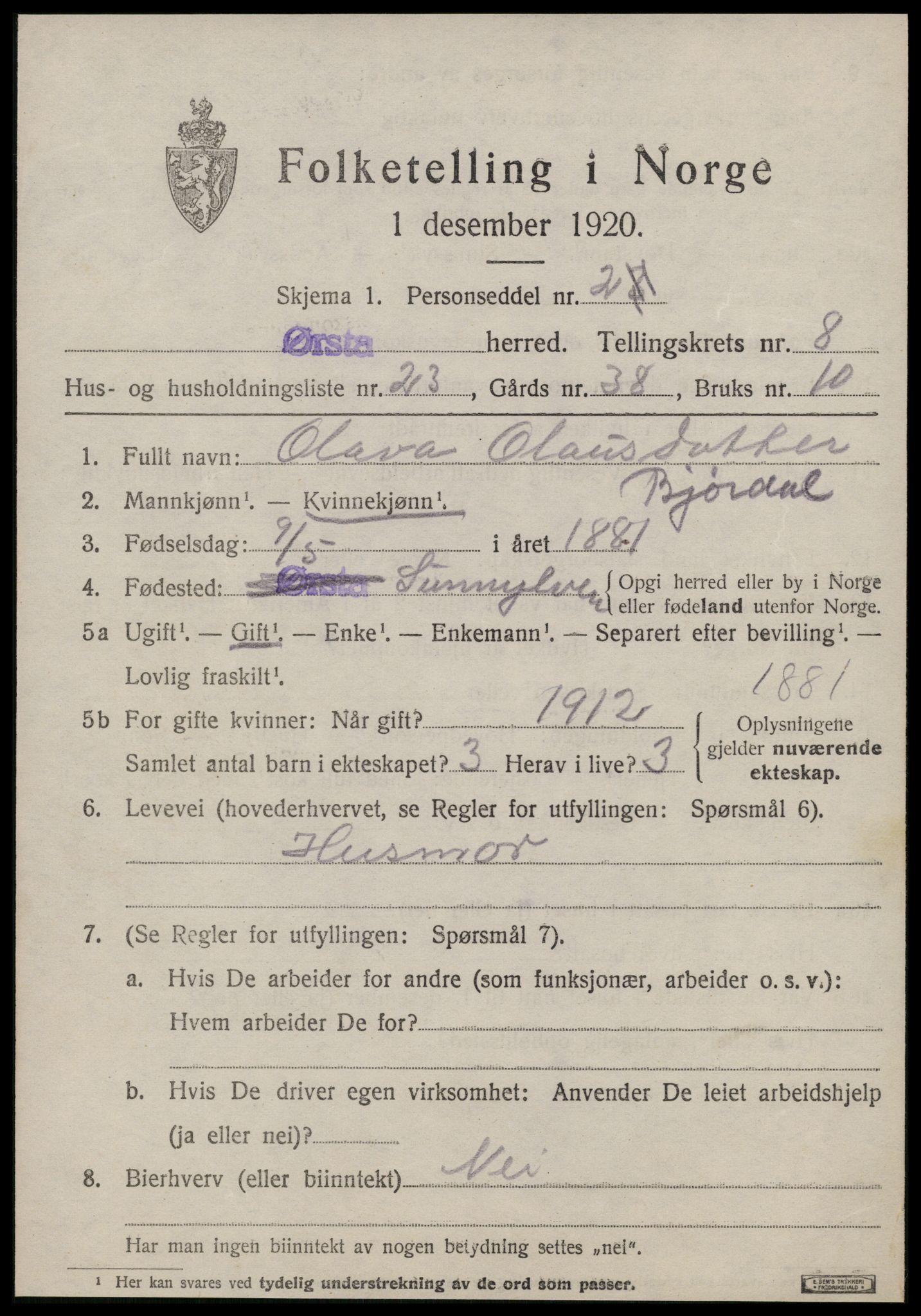 SAT, 1920 census for Ørsta, 1920, p. 6280