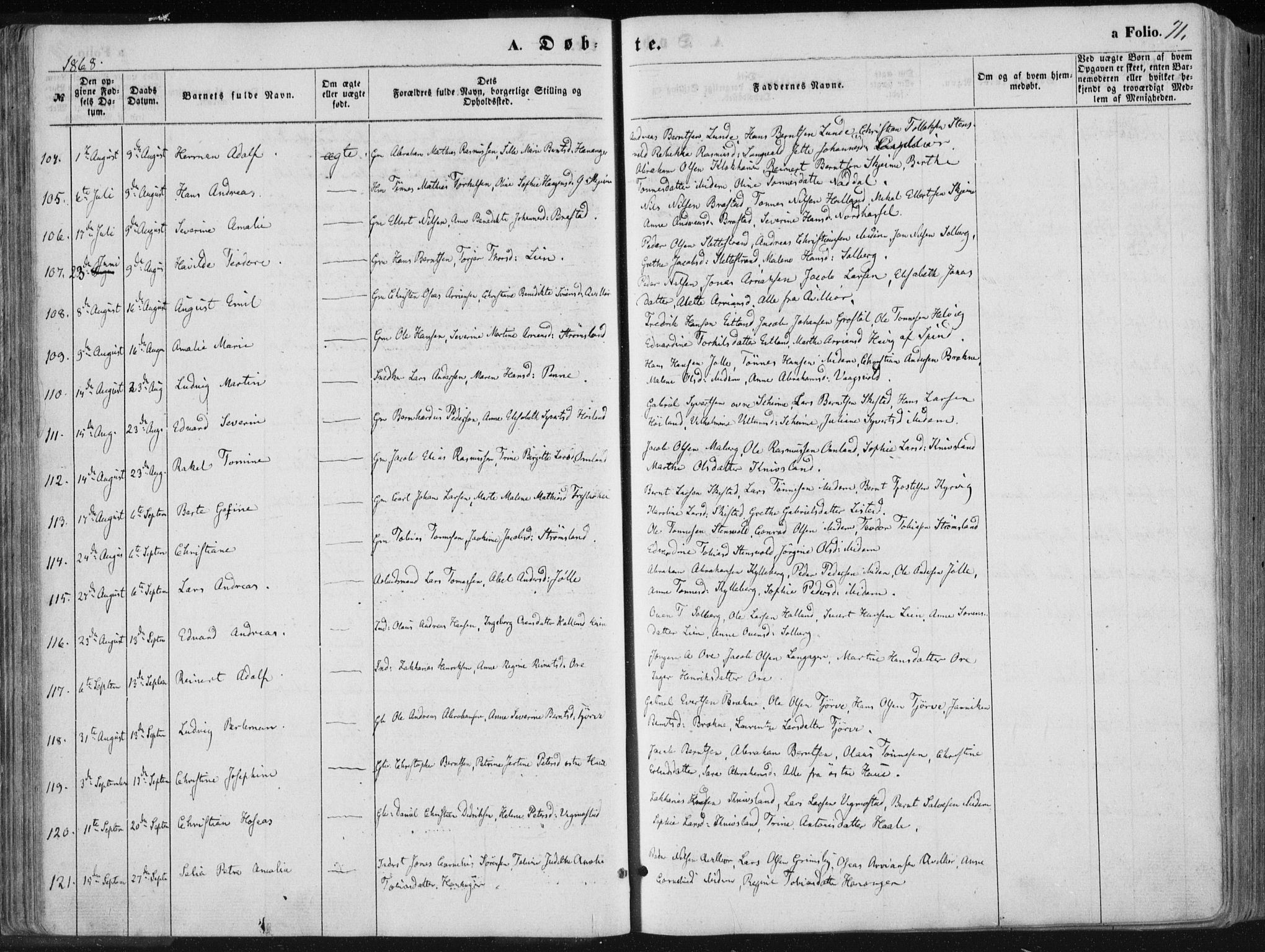 Lista sokneprestkontor, SAK/1111-0027/F/Fa/L0011: Parish register (official) no. A 11, 1861-1878, p. 71