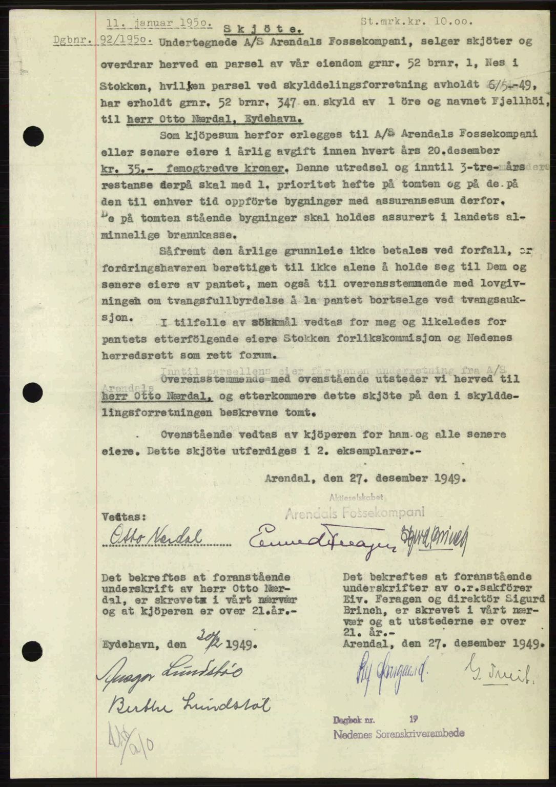 Nedenes sorenskriveri, AV/SAK-1221-0006/G/Gb/Gba/L0062: Mortgage book no. A14, 1949-1950, Diary no: : 92/1950