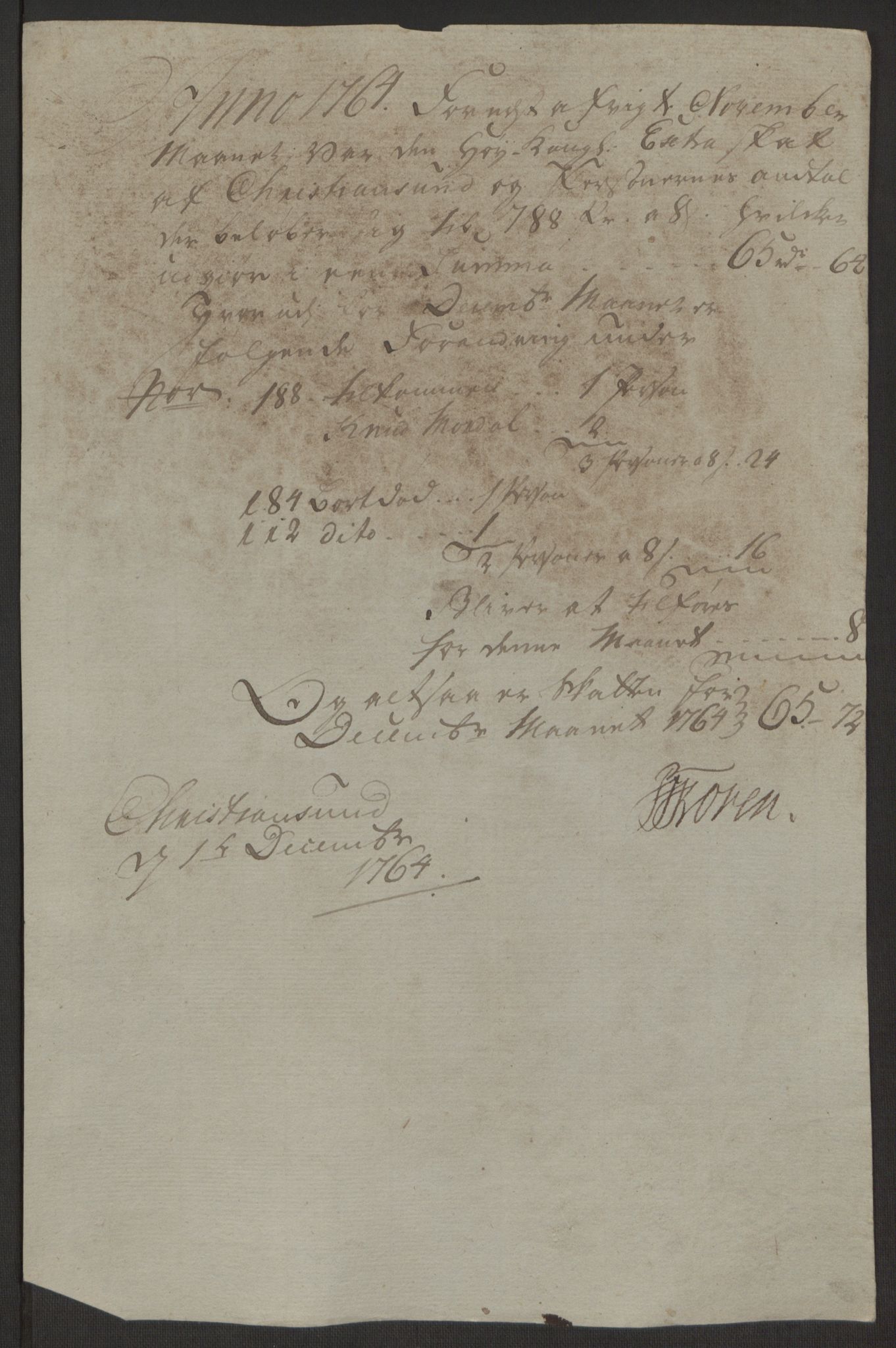 Rentekammeret inntil 1814, Reviderte regnskaper, Byregnskaper, RA/EA-4066/R/Rr/L0495/0004: [R1] Kontribusjonsregnskap / Ekstraskatt, 1762-1772, p. 47