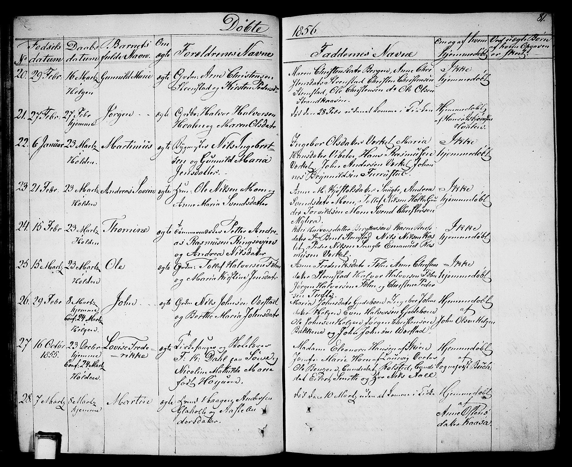 Holla kirkebøker, AV/SAKO-A-272/G/Ga/L0003: Parish register (copy) no. I 3, 1849-1866, p. 81