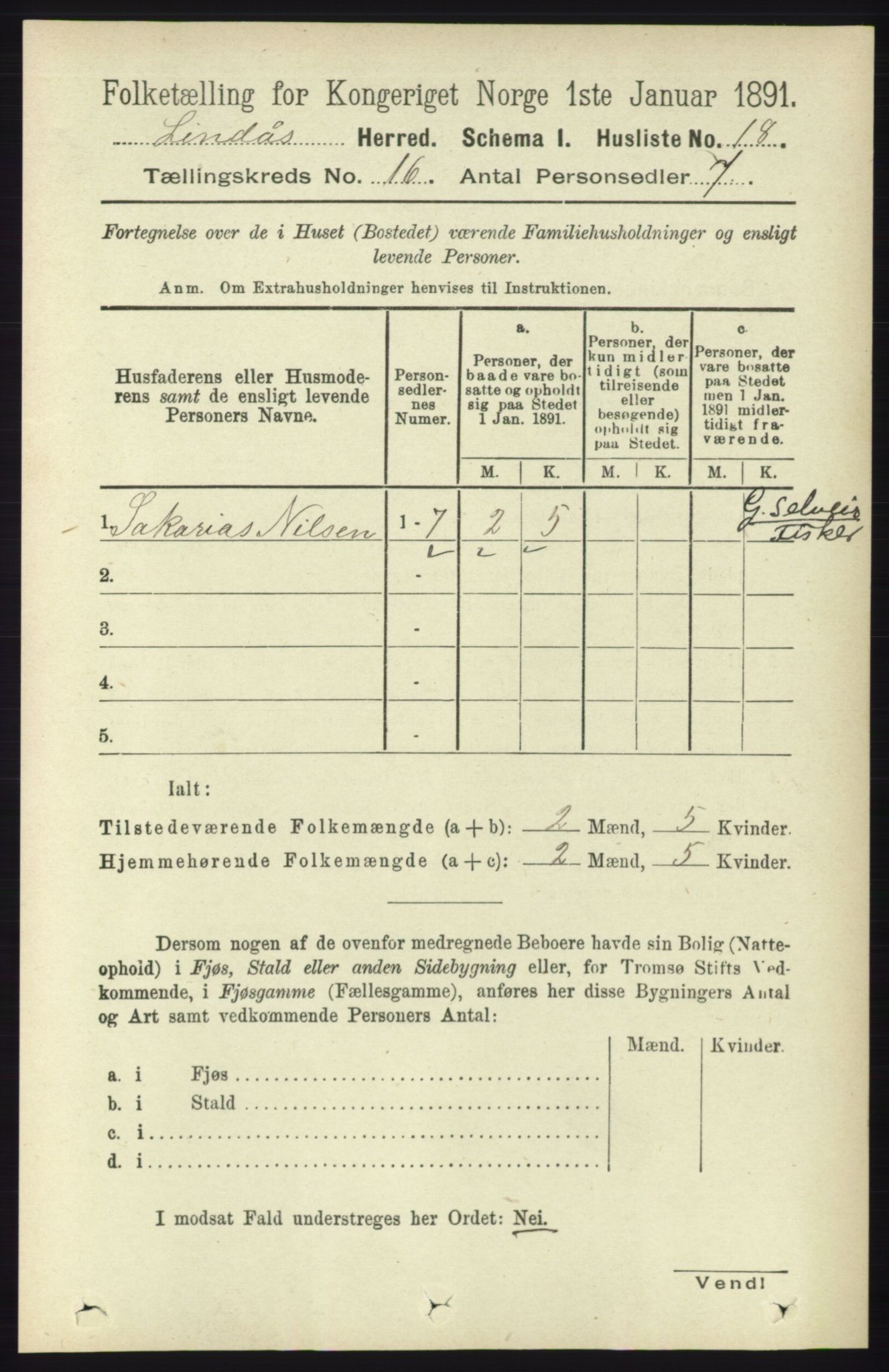 RA, 1891 census for 1263 Lindås, 1891, p. 5658