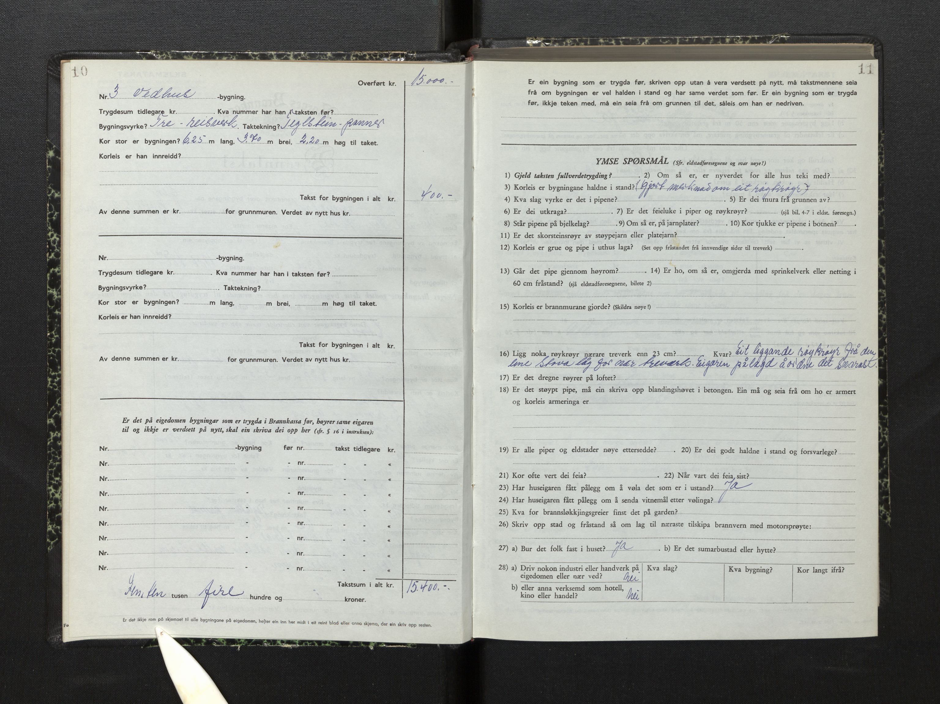 Lensmannen i Hyllestad, AV/SAB-A-28301/0012/L0005: Branntakstprotokoll, skjematakst, 1951-1955, p. 10-11