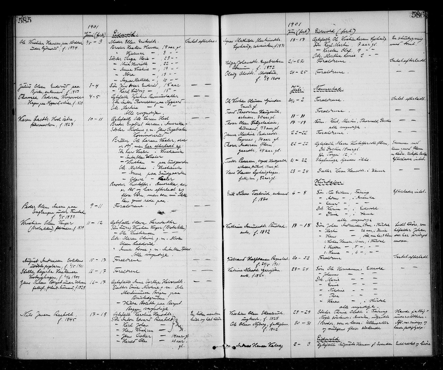 Eidsvoll tingrett, AV/SAO-A-10371/H/Ha/Haa/L0002: Dødsmeldingsprotokoll - Sorenskriveriet, 1863-1910, p. 585-586