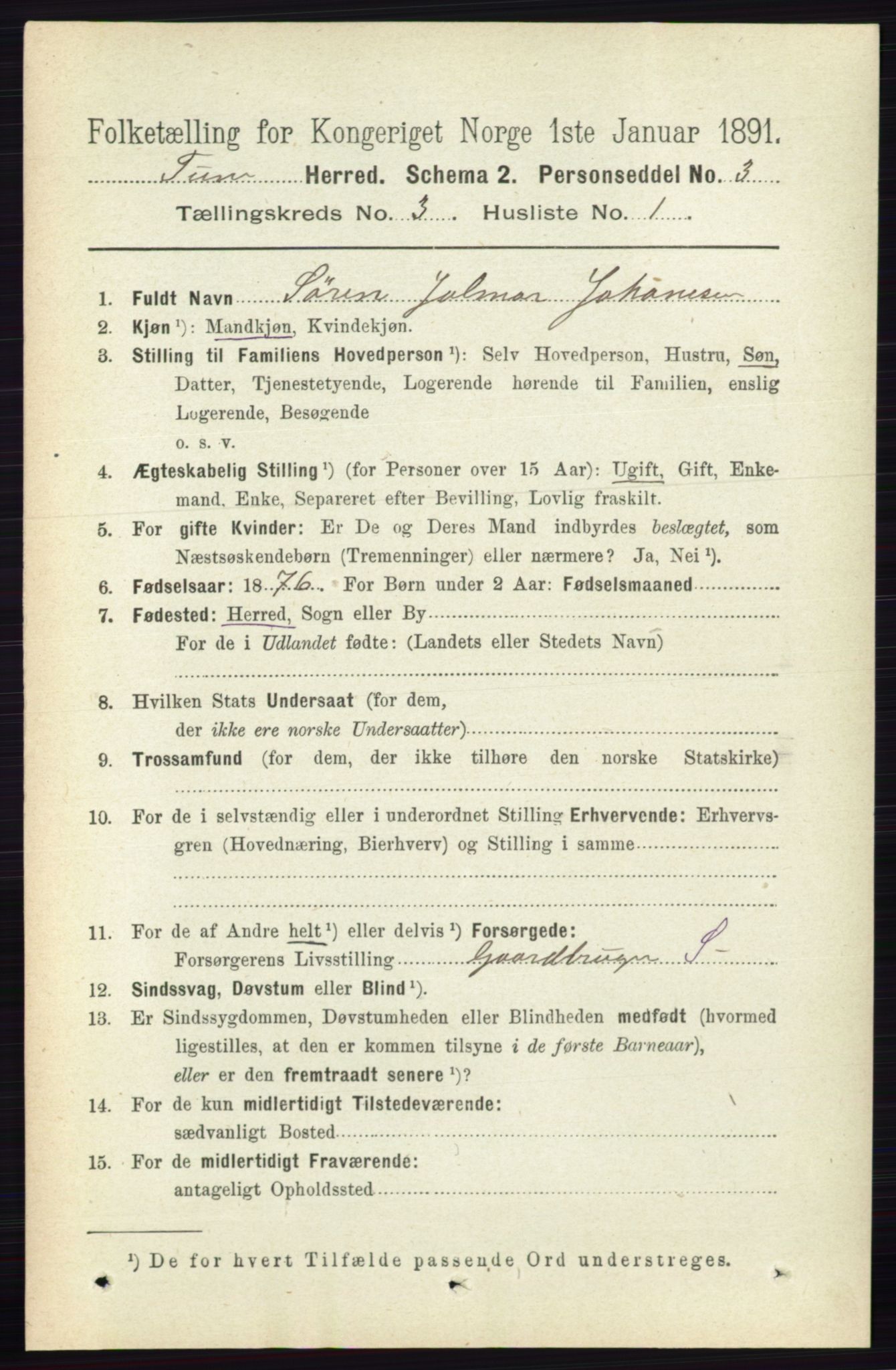 RA, 1891 census for 0130 Tune, 1891, p. 1487