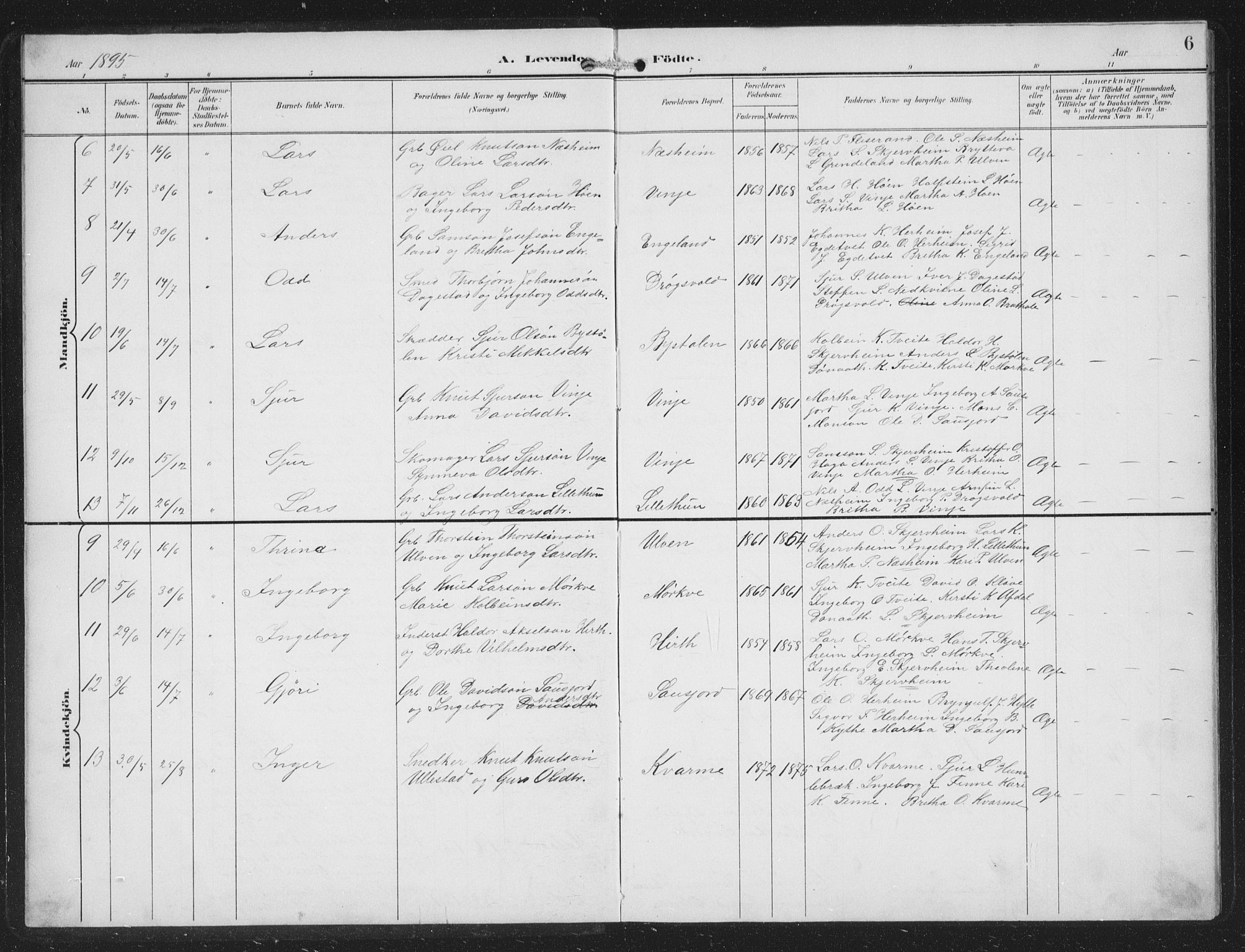 Vossestrand Sokneprestembete, SAB/A-79101/H/Hab: Parish register (copy) no. B 4, 1894-1941, p. 6