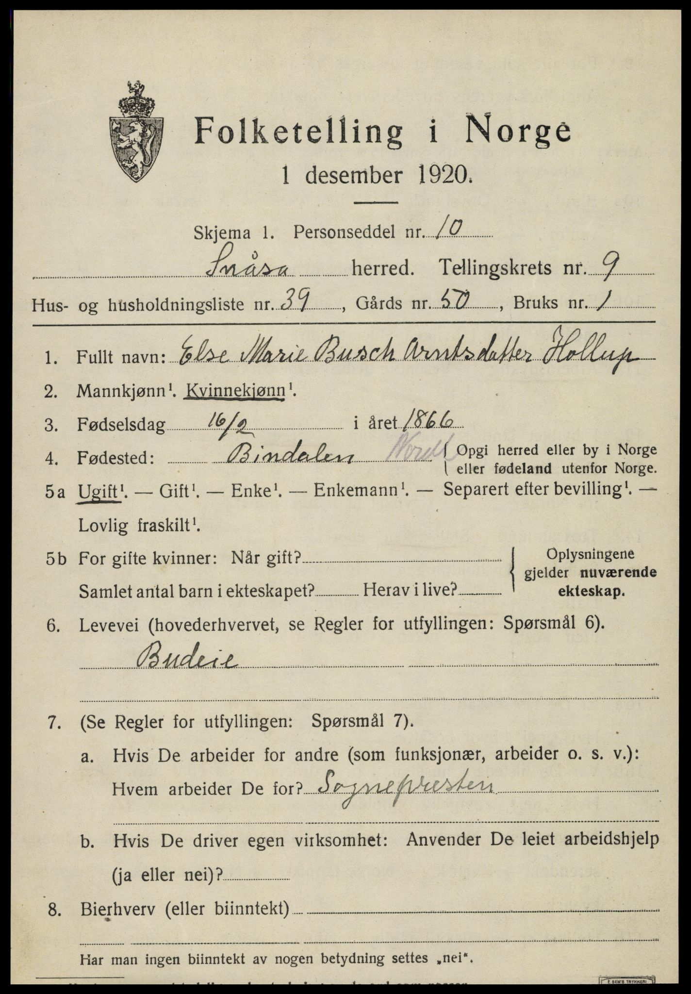 SAT, 1920 census for Snåsa, 1920, p. 4114